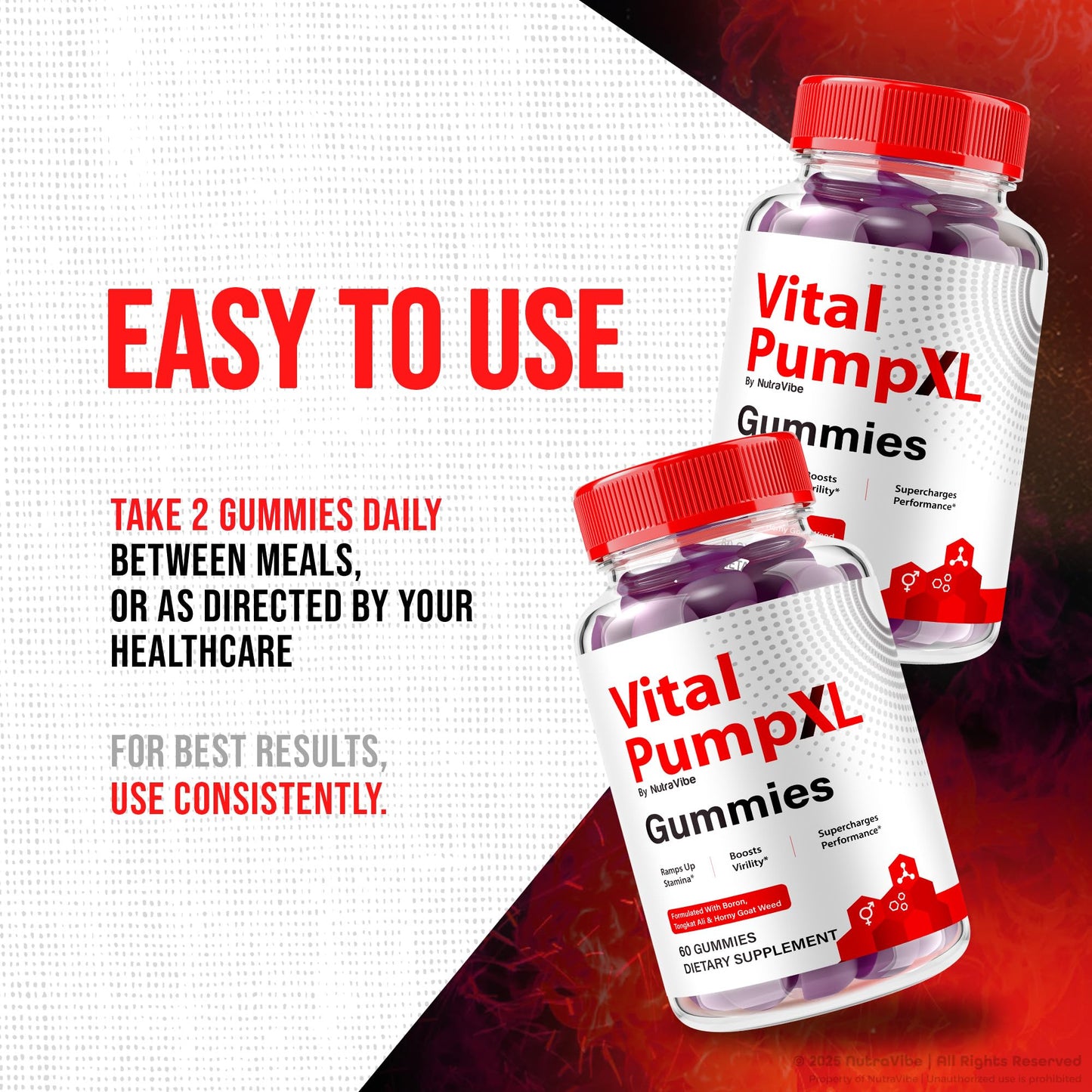 NutraVibe Vital Pump XL Testo Gummies, 60 Gummies