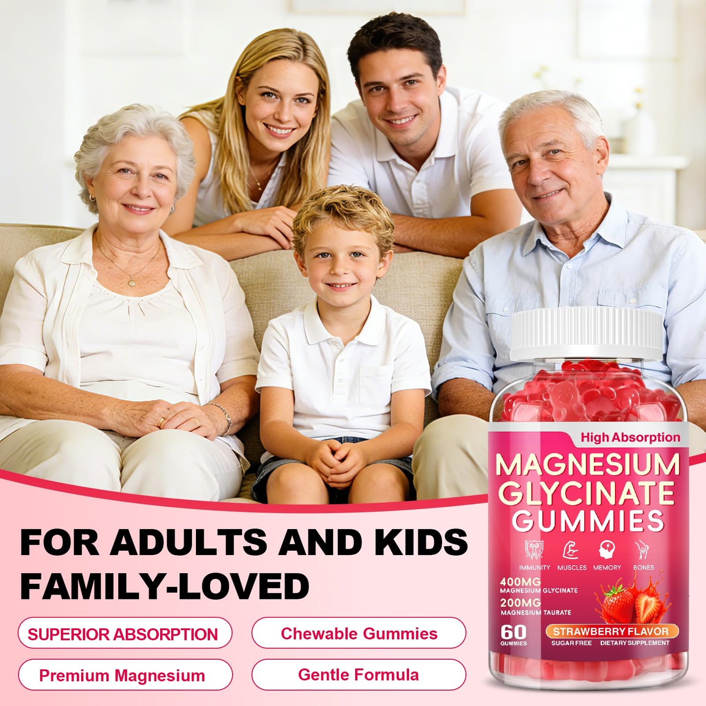 Biokynt Magnesium Glycinate Gummies 600mg, High Absorption Magnesium Complex, 60 Count