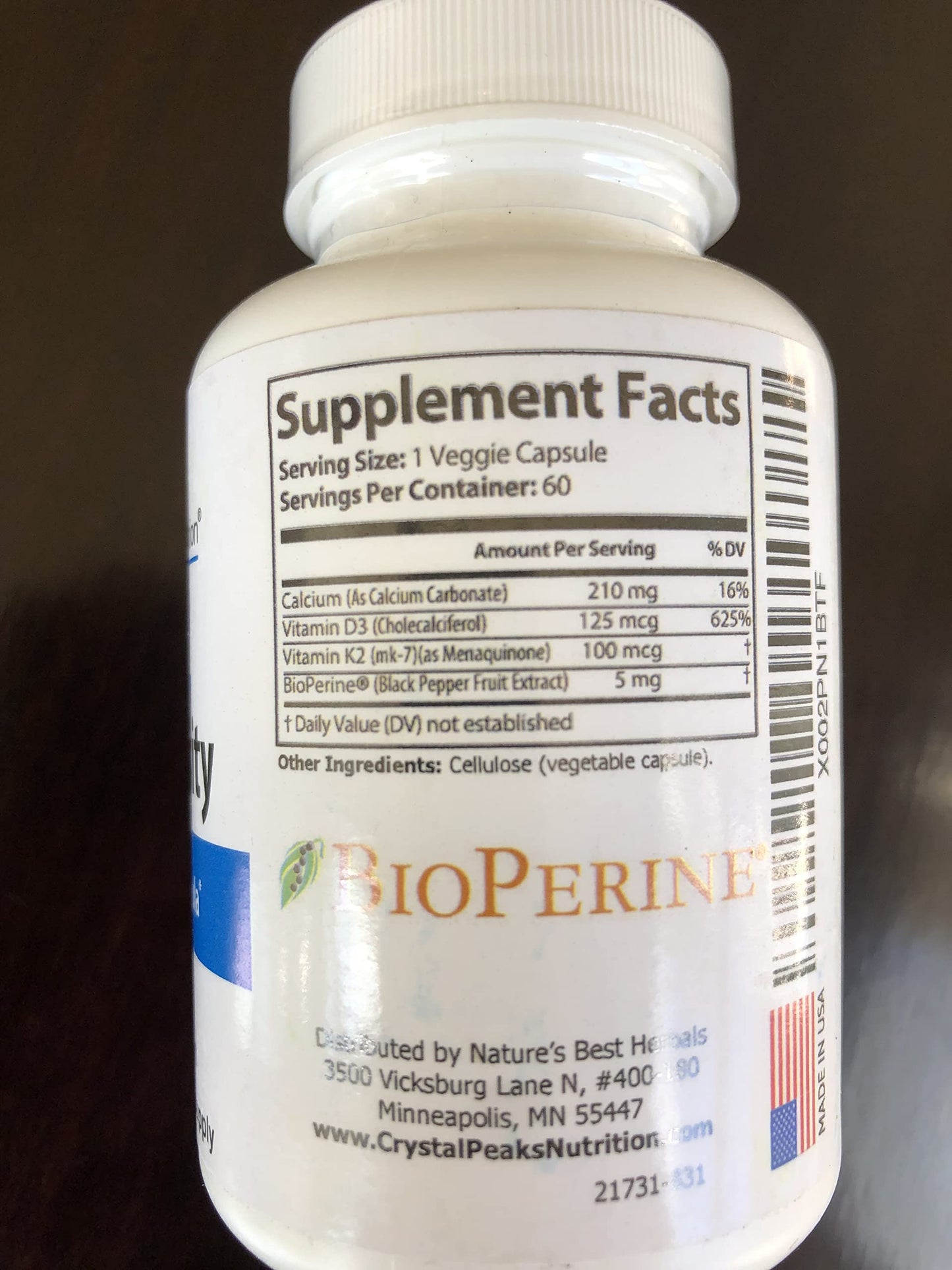Crystal Peaks Nutrition Ultra Premium Bone Formula Calcium Carbonate with Vitamin K2 & D3 Capsule, 60 Capsules