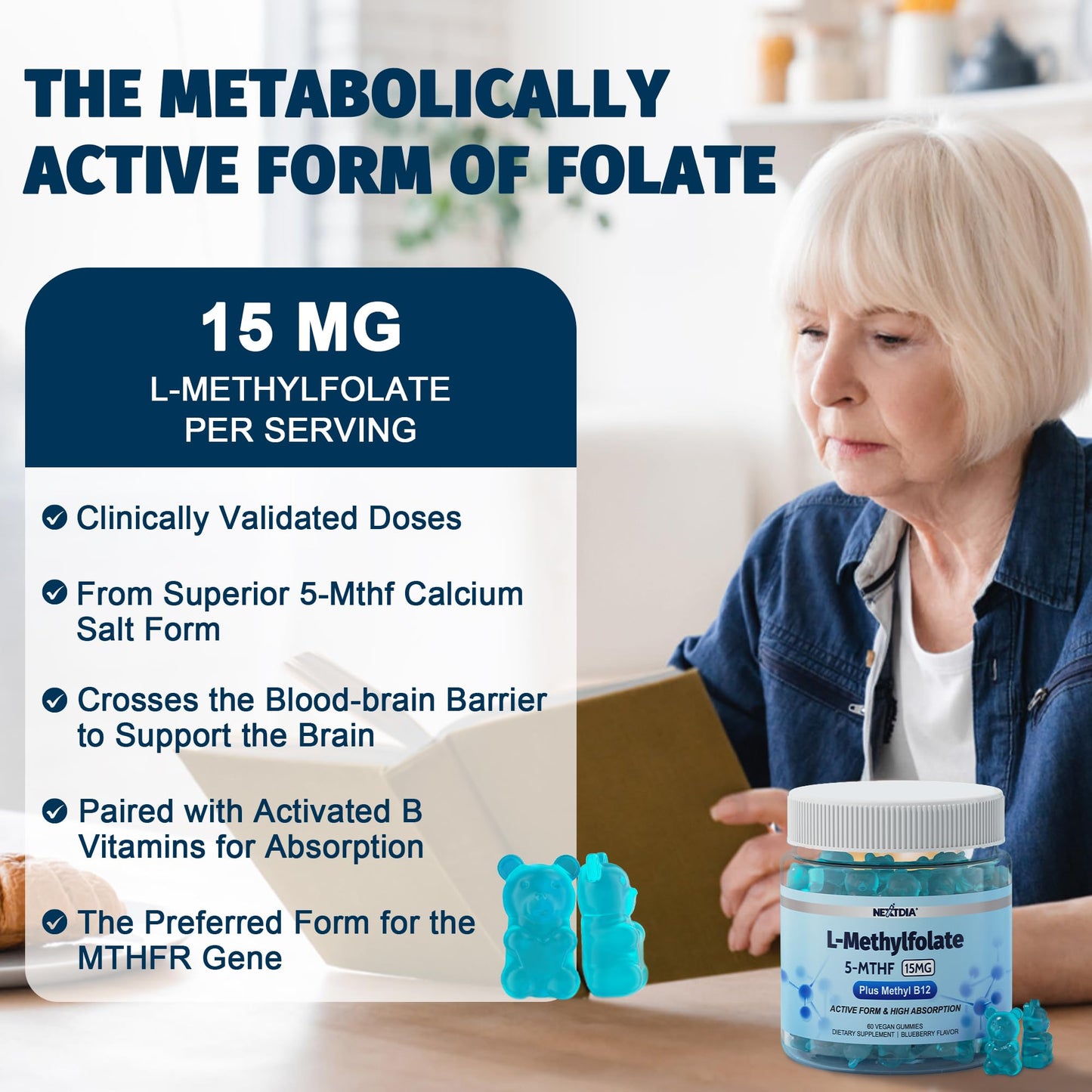 Nextdia GABA 500 mg + L-MethylFolate 15 mg Gummies, 240 Gummies