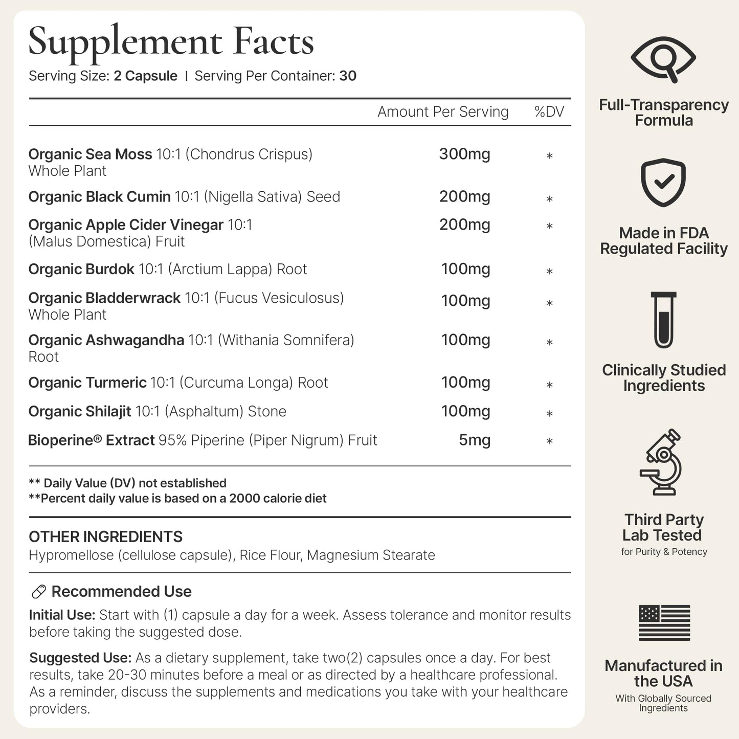 ACEWORKZ Restore Organic Sea Moss Mineral Complex – Daily Mineral Support with Black Seed Oil, Bladderwrack, Burdock, Ashwagandha, Turmeric, ACV & Shilajit – BioPerine Enhanced Absorption, 60 Capsules