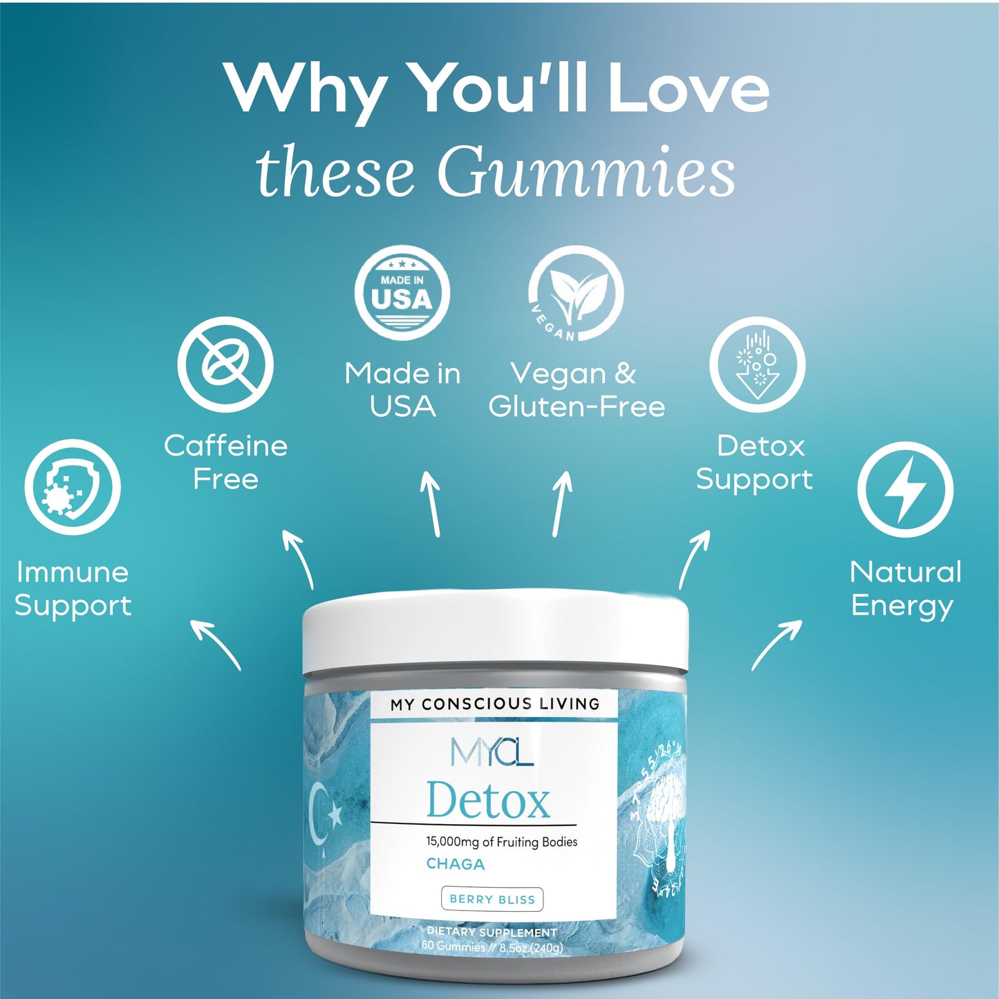 MYCL Detox Chaga Mushroom Gummies 60 Count