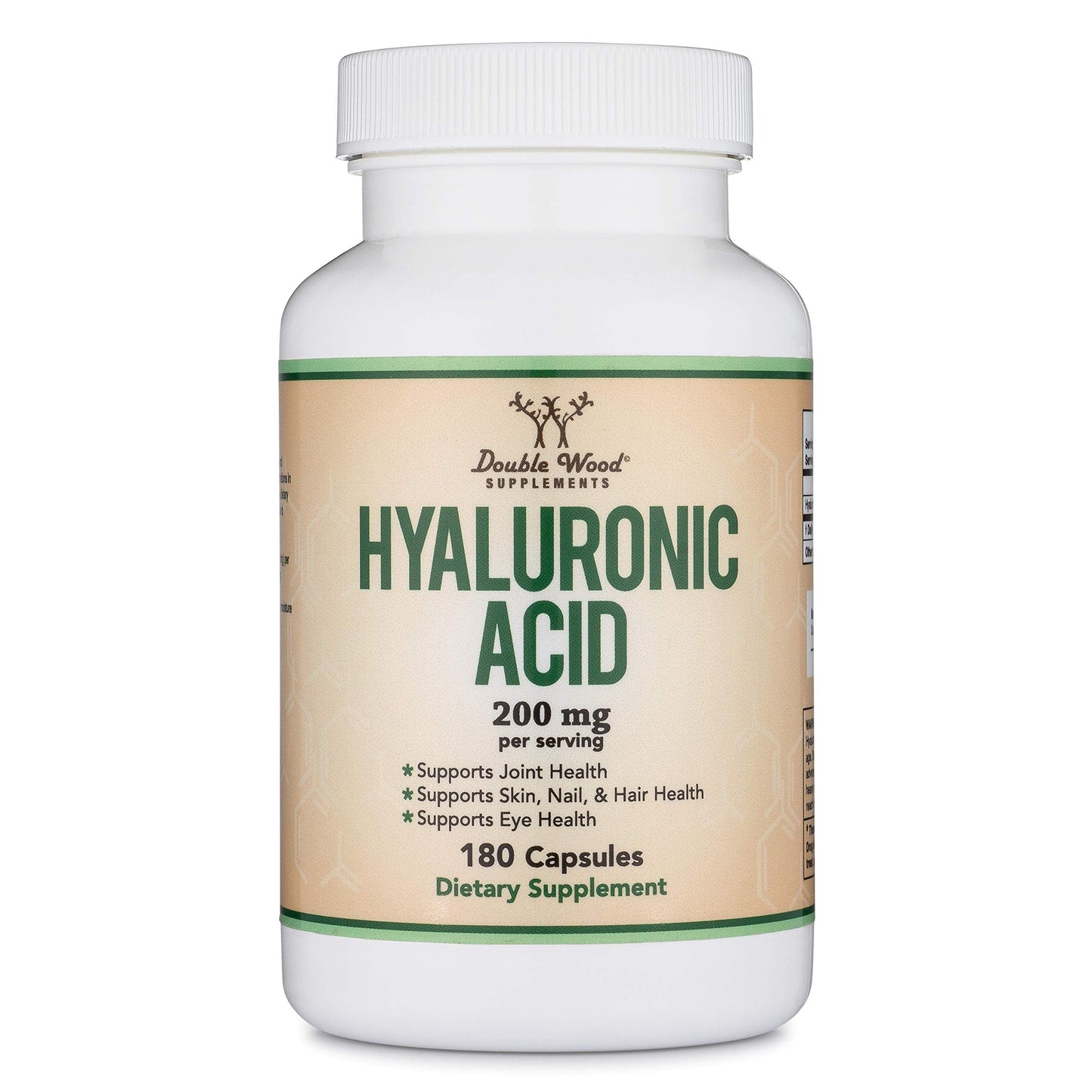 Double Wood Supplements Hyaluronic Acid 100mg/Cap (200mg Serving), Joint & Skin Support Capsule, 180 Capsules