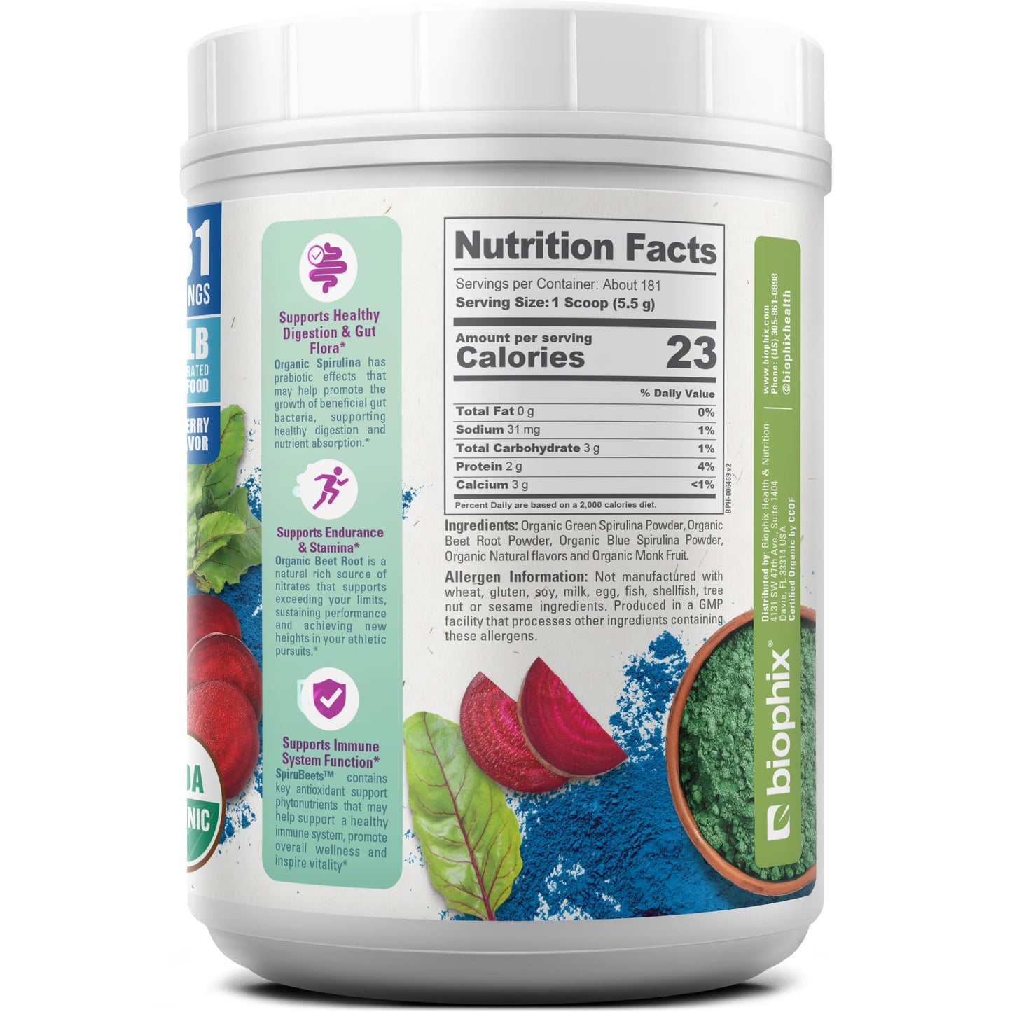 biophix SpiruBeets Organic Spirulina Beet Root Powder 35.2