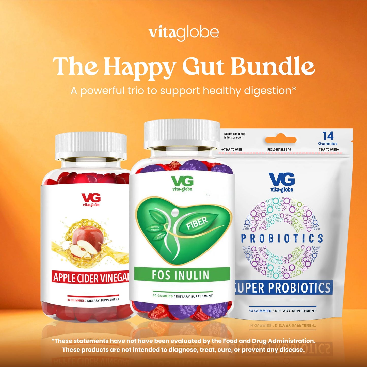 VITA GLOBE Prebiotic Fiber Gummies with FOS Inulin, Sugar Free, Non-GMO 60 Gummies