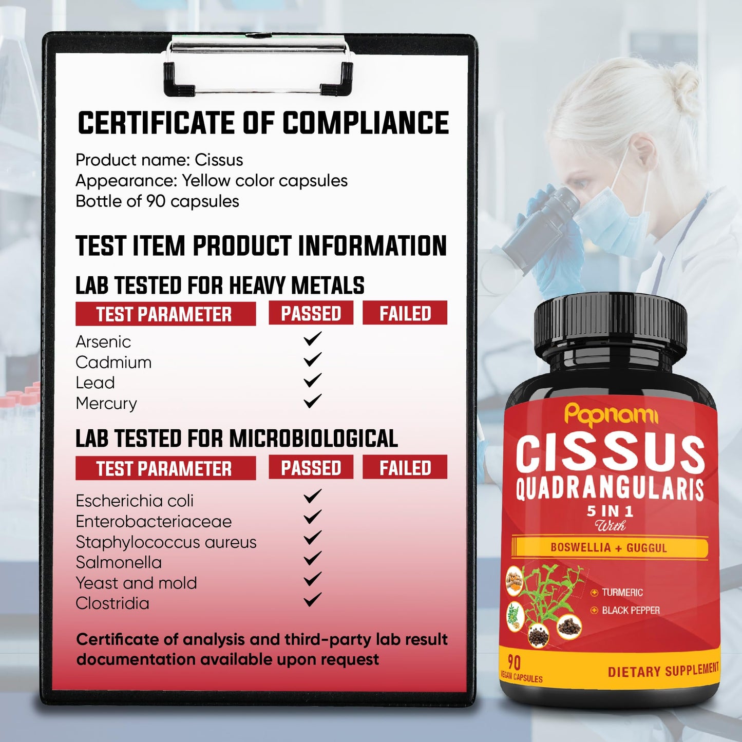 Papnami Super Cissus Quadrangularis Extract Capsules with Boswellia, Guggul, Turmeric, Pepper, 90 Count