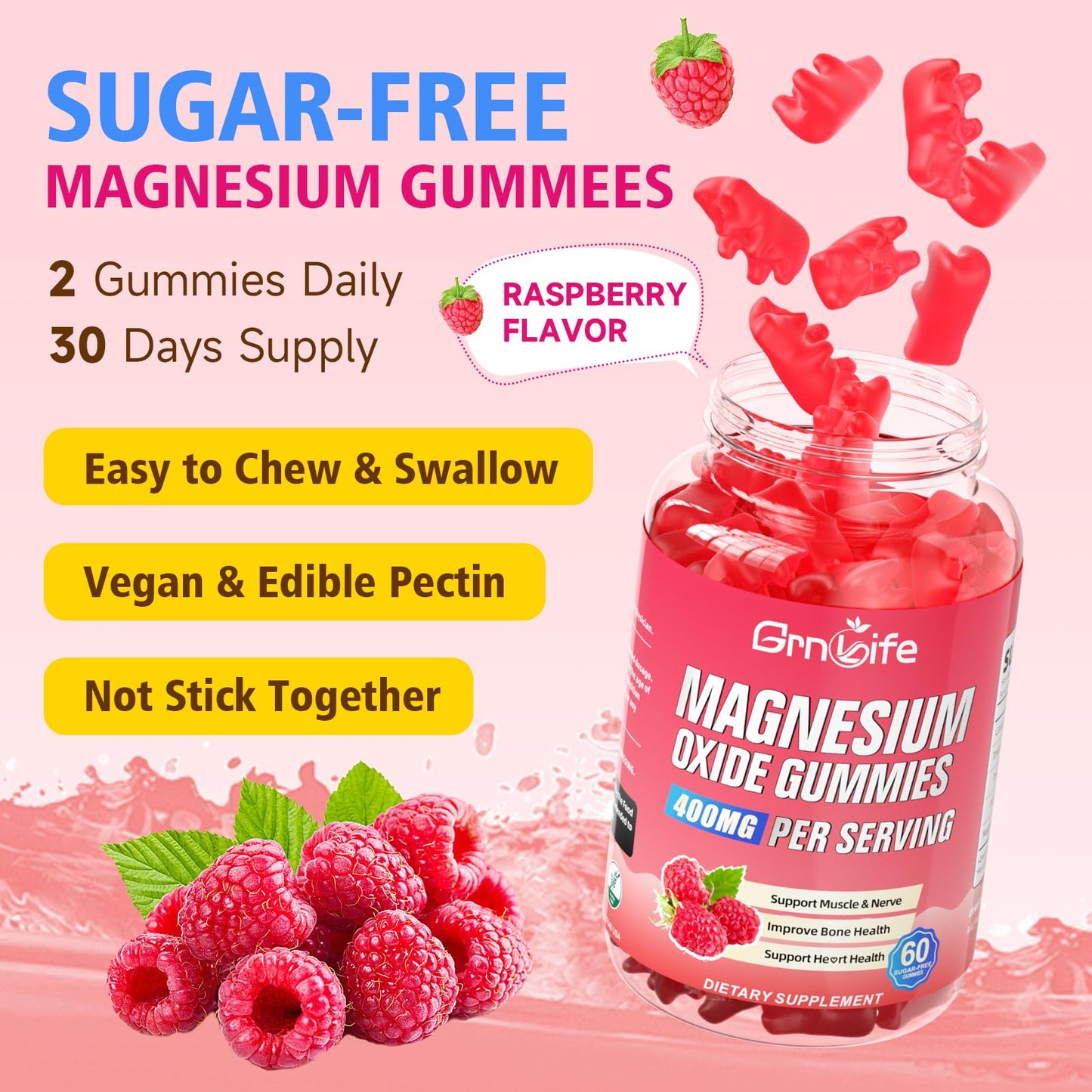 GrnLife Magnesium Oxide Gummies 400mg, 60 Count
