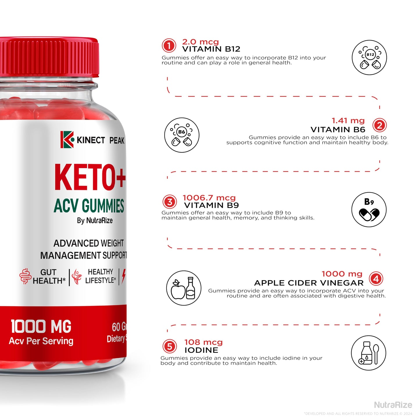 NutraRize Kinect Peak Keto ACV Gummy 120 Gummies