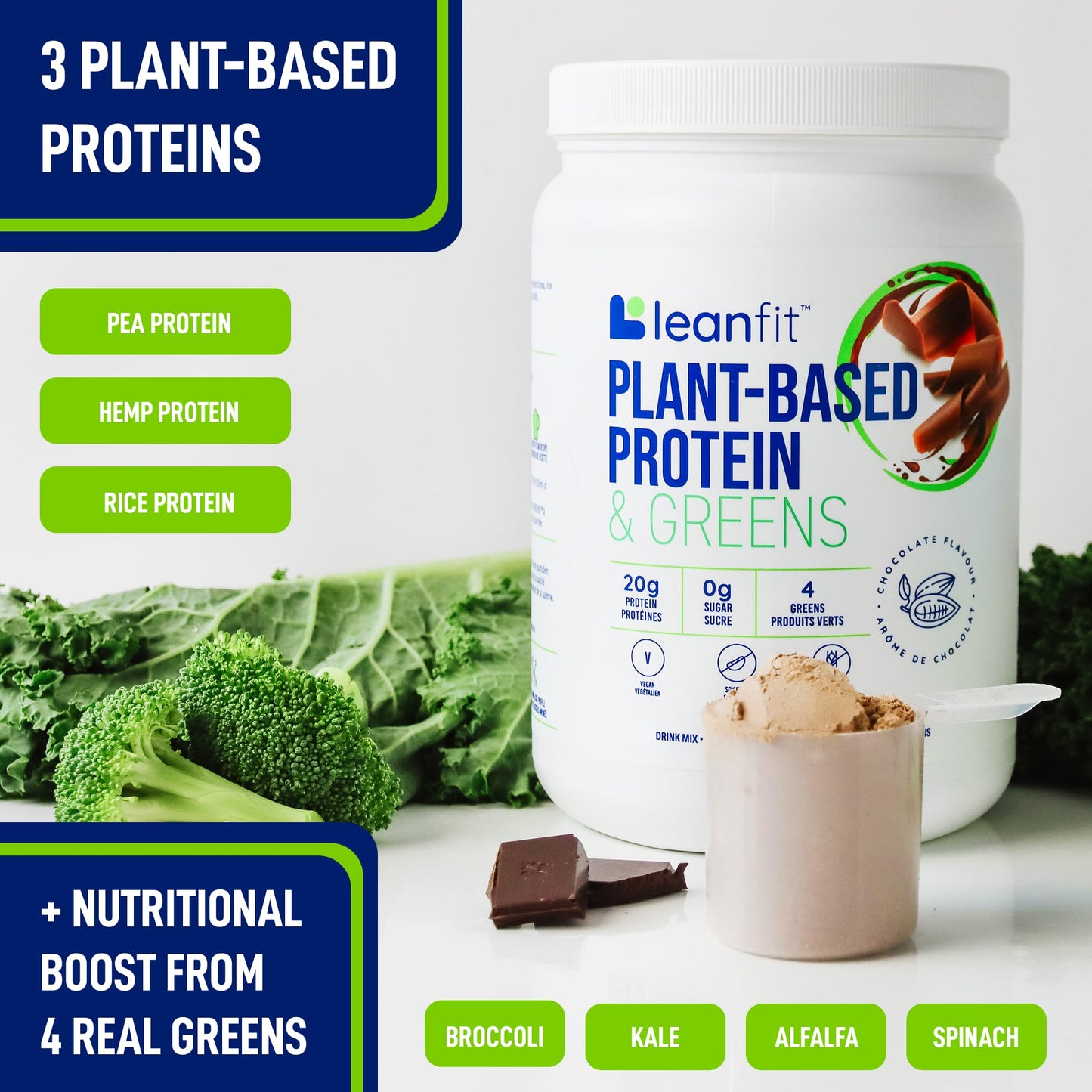 LeanFit Plant-Based Protein & Greens Powder Natural Chocolate 20 Servings