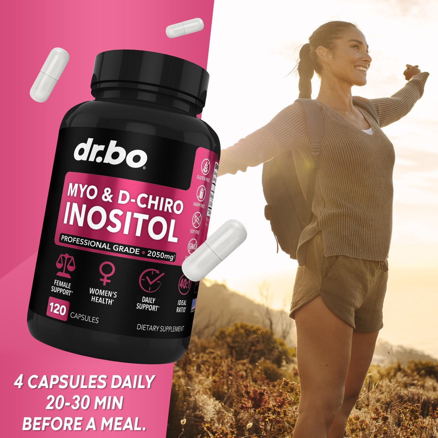 DR. BO Myo-Inositol & D-Chiro Inositol Supplement 40:1 Ratio Capsules, 120 Count