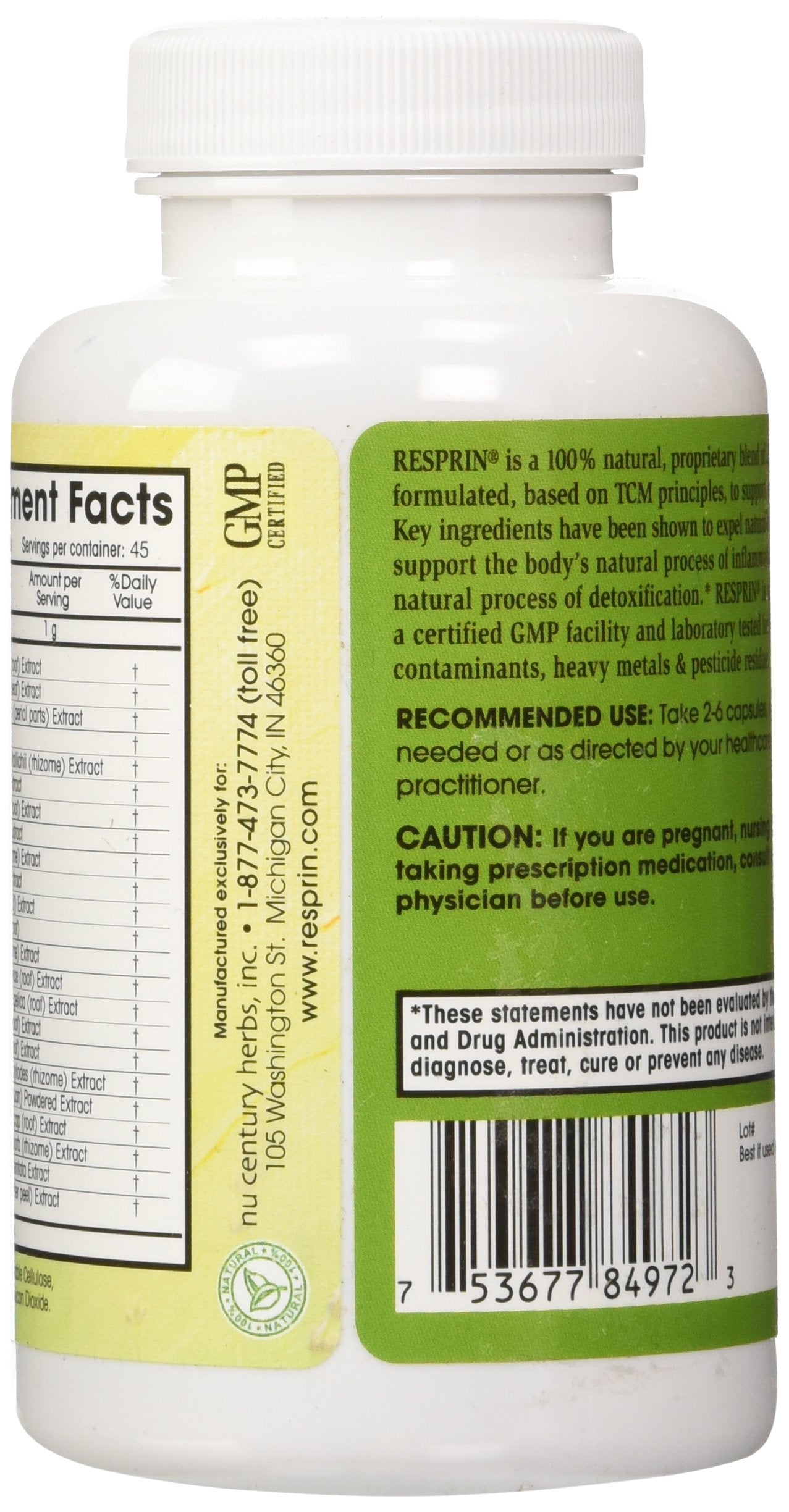 Resprin Traditional Herbal Blend for Natural Breathing Enhancement 500mg, 90 Capsules