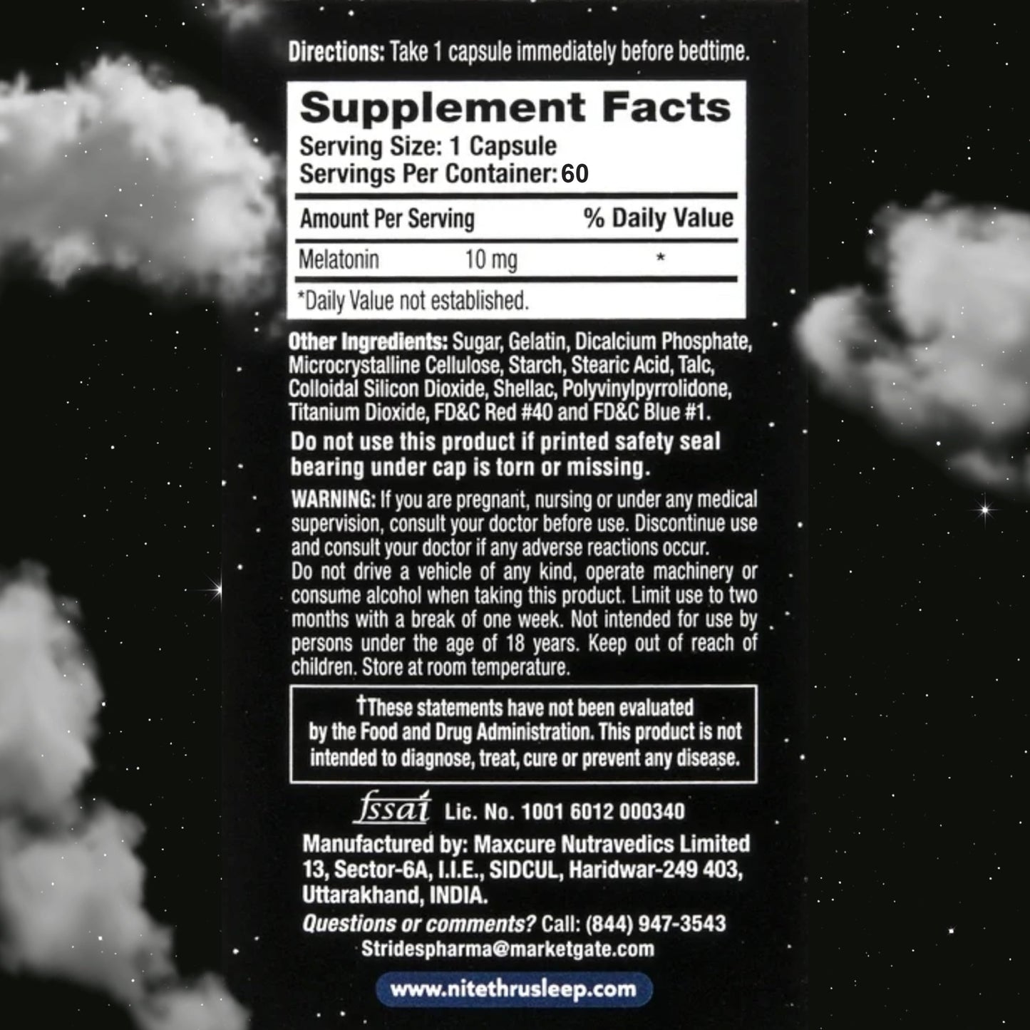Nite Thru Advanced Sleep Aid Melatonin Dietary Supplement Capsules, 60 Count