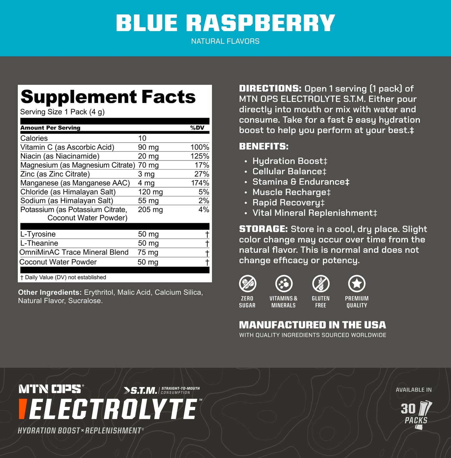MTN OPS Sugar Free Electrolyte Packets Powder 4 Pack