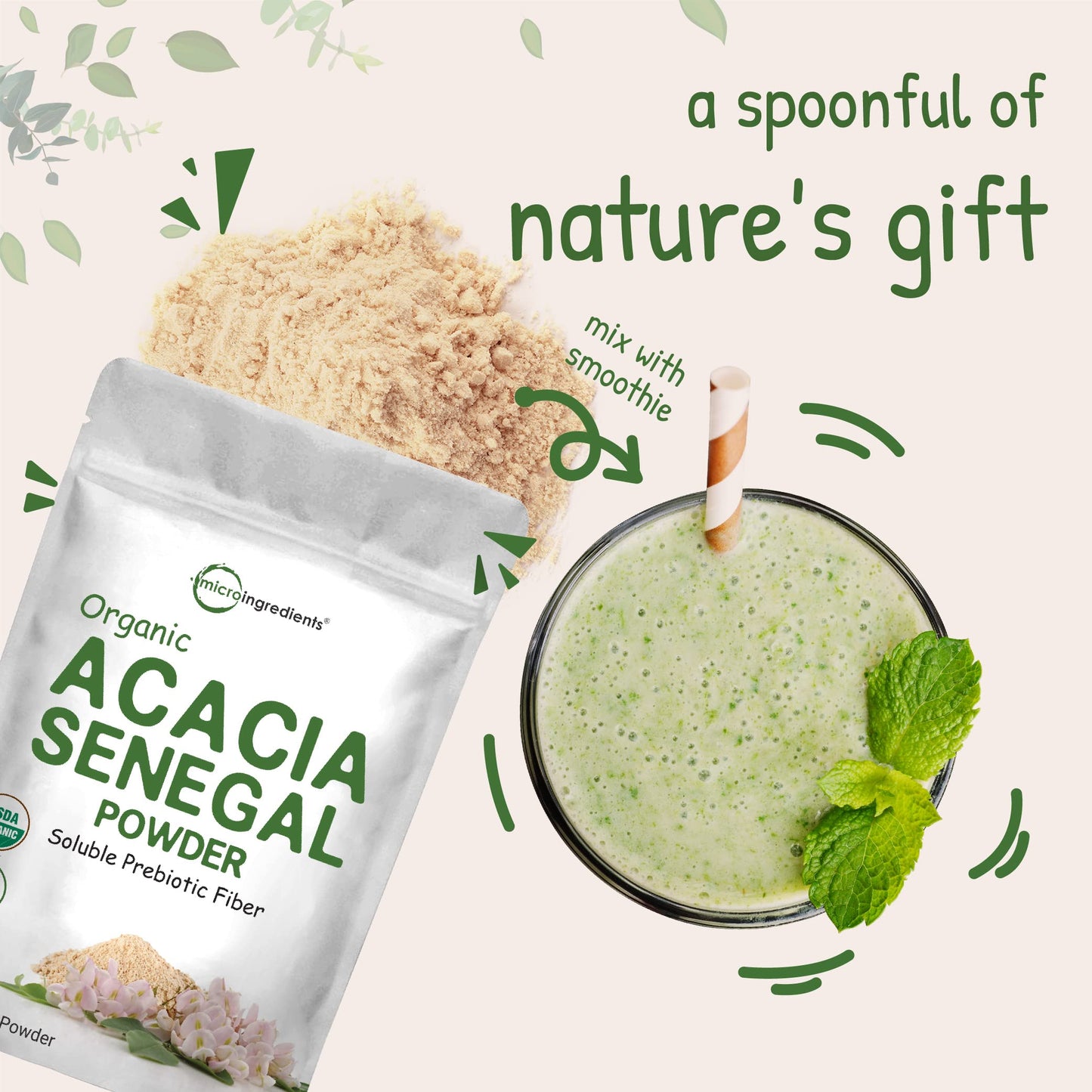 Micro Ingredients Organic Acacia Senegal Fiber Powder 32