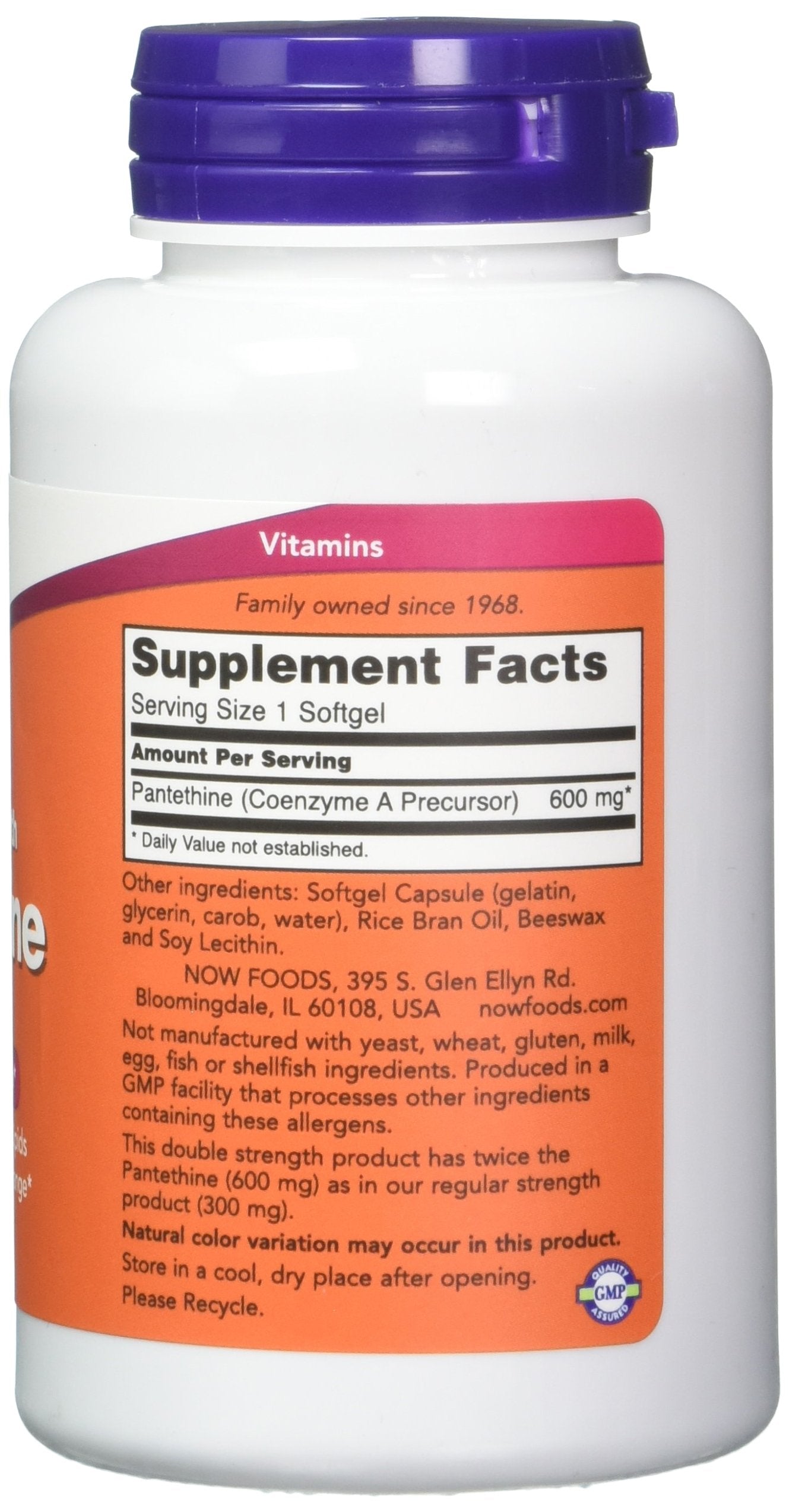 NOW Foods Pantethine 600 mg Softgels, 120 Softgels