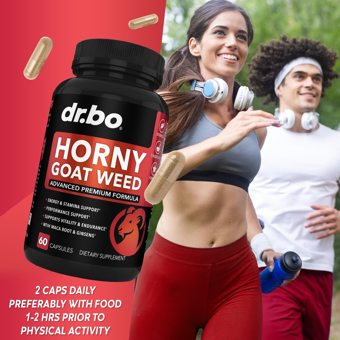 DR. BO Horny Goat Weed For Men and Women 1590mg Extra Max Male Enhancement, Stamina, Endurance, Performance - Maca Root, Tribulus, Muira Puama, L Arginine Ginseng 60 Capsules