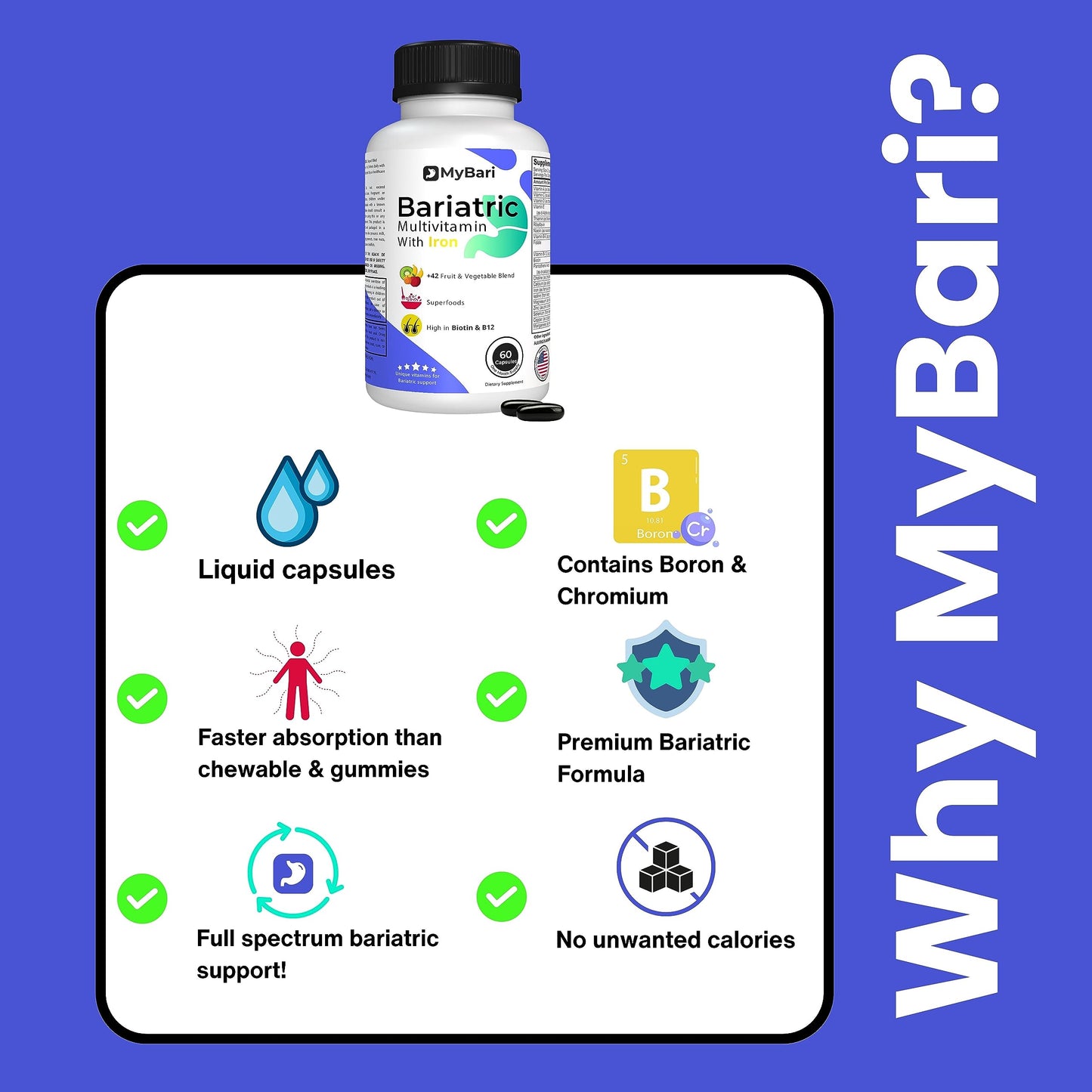 MyBari All-in-One Bariatric Multivitamin with Iron Capsules, 60 Capsules