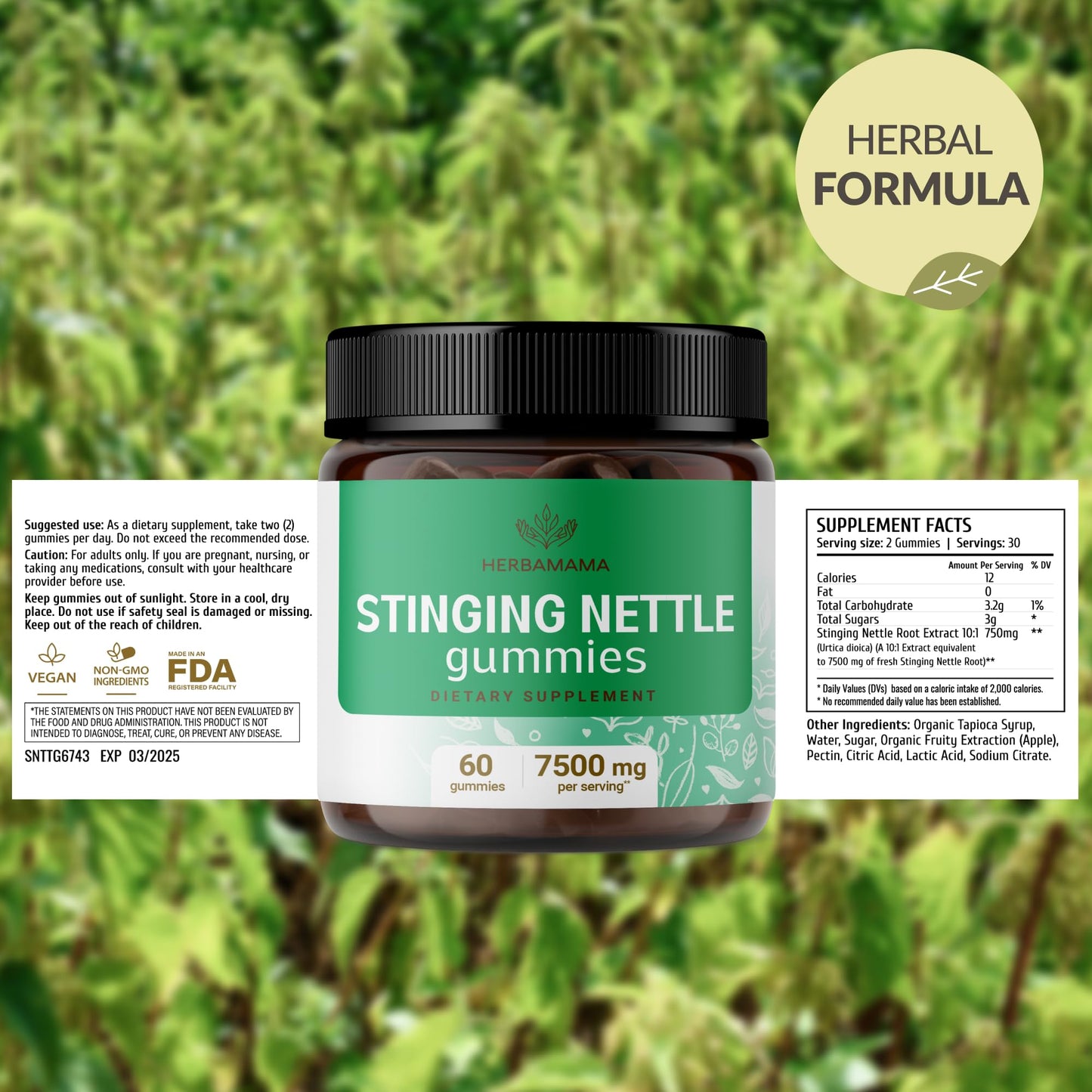 HERBAMAMA Stinging Nettle Gummies, 60 Count