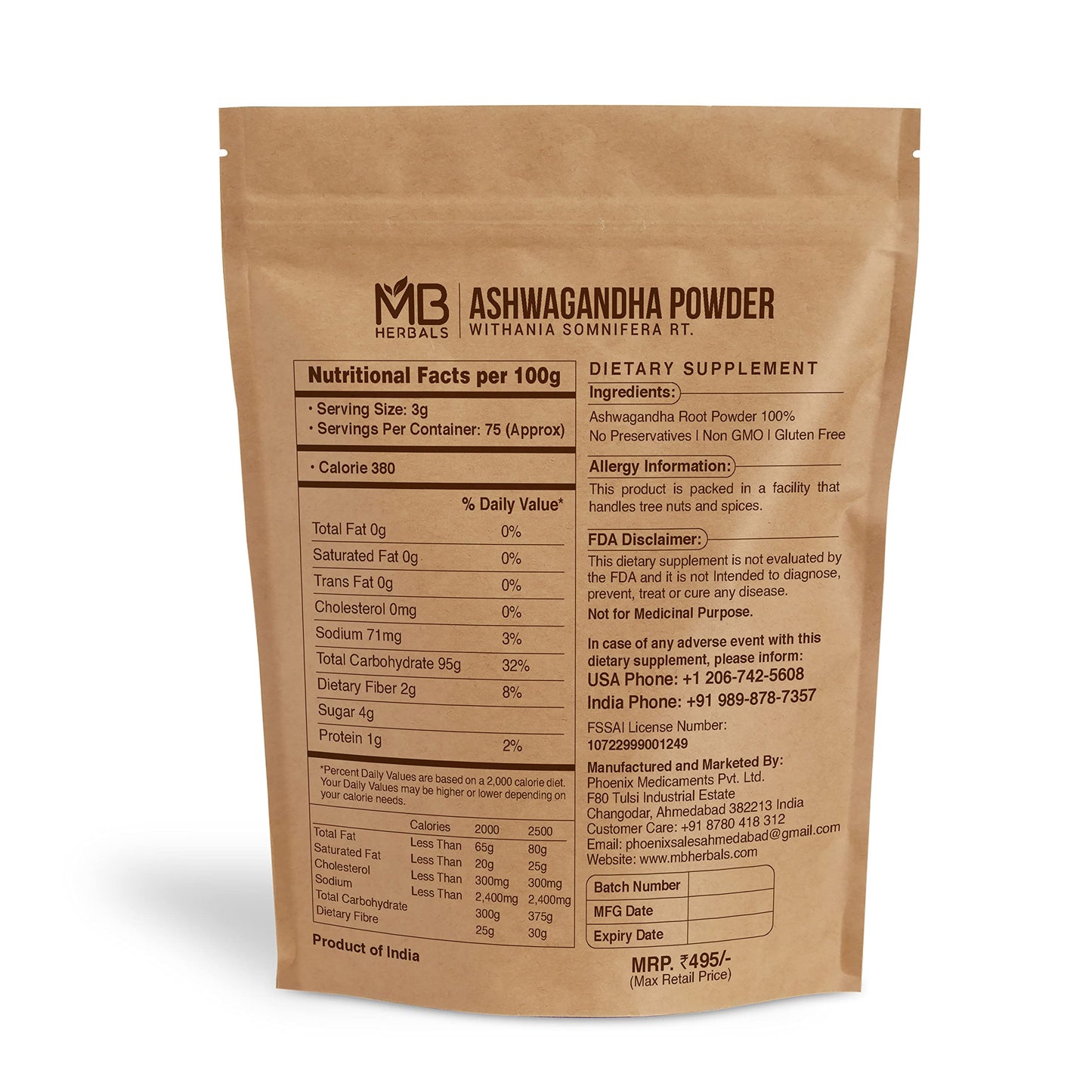 MB Herbals Ashwagandha Powder 8 oz