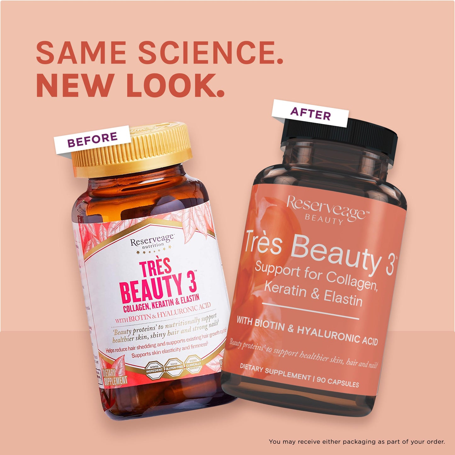 Reserveage Nutrition Tres Beauty 3 Collagen Supplement with Keratin & Biotin Capsules, 90 Count