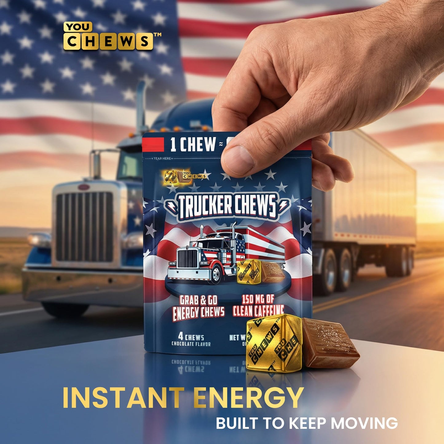 YouChews Trucker Chews Energy Bites 150mg Caffeine Chews, 4 Count
