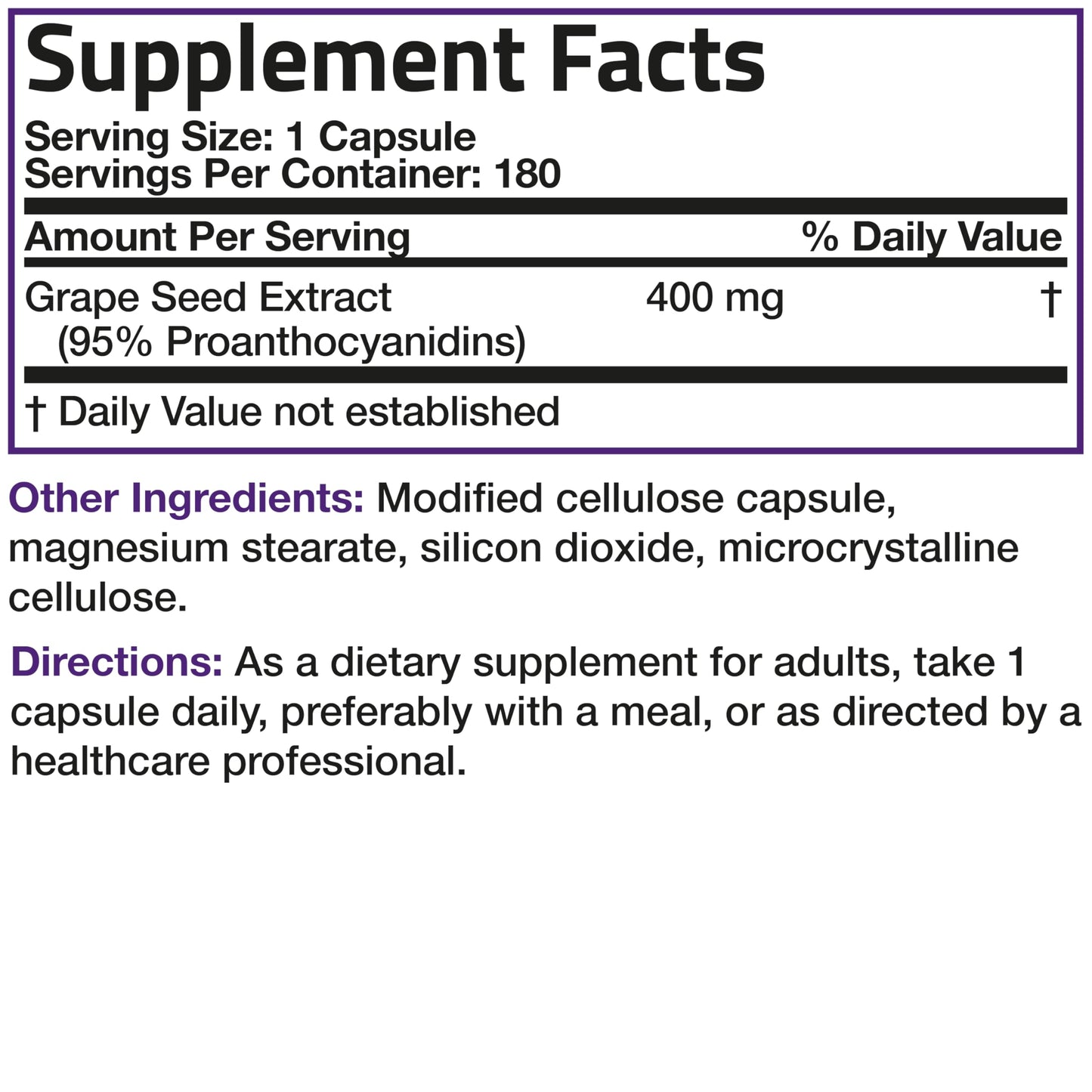 Bronson Grape Seed Extract 400 mg Capsules, 180 Vegetarian Capsules