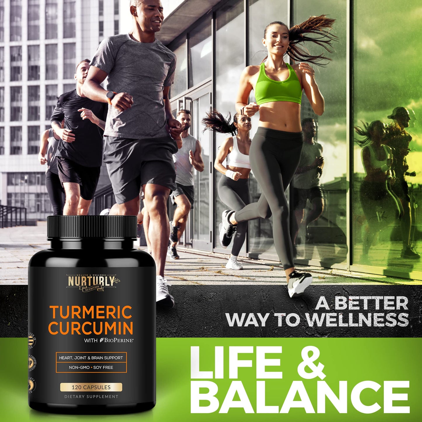 NURTURLY Turmeric Curcumin with BioPerine Black Pepper and 95% Curcuminoids - High Absorption Turmeric Supplements 1300mg for Hearth Health, Non-GMO, Gluten Free 120 Capsules