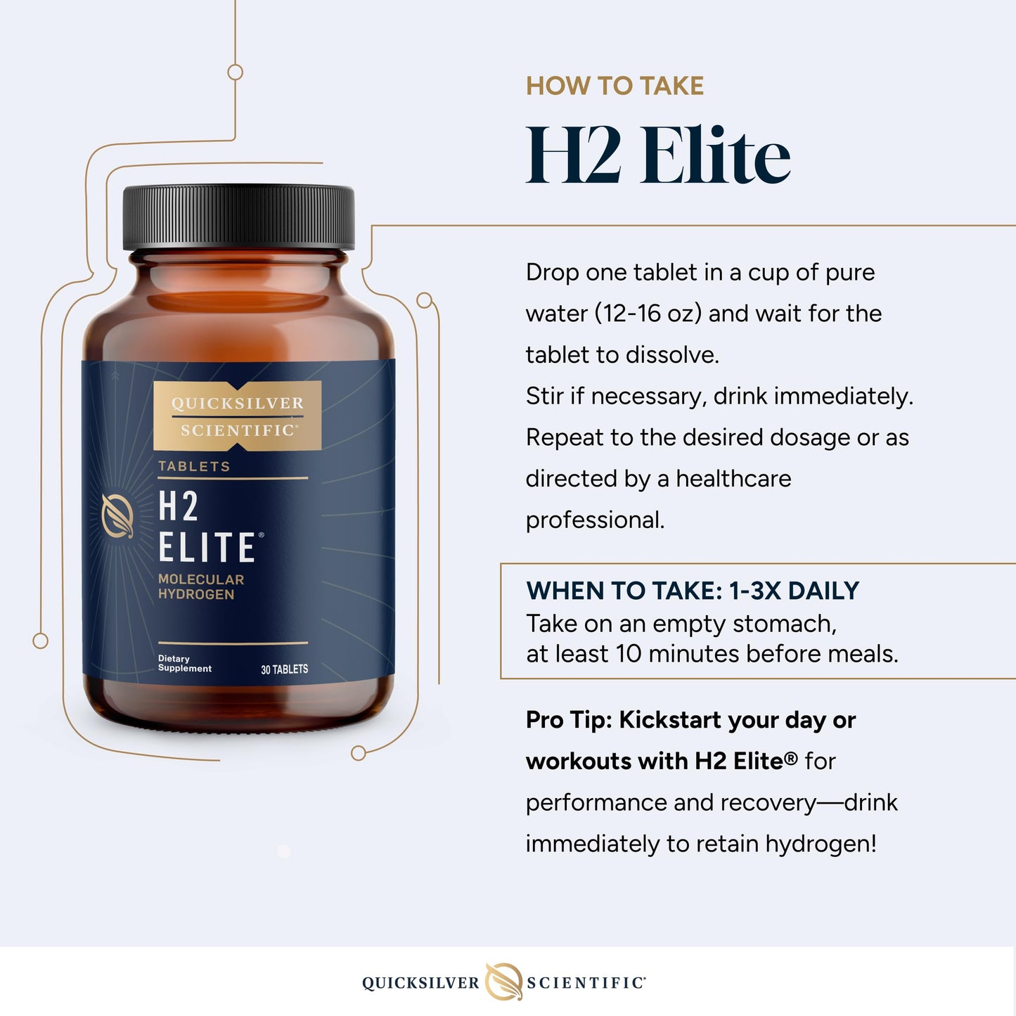 Quicksilver Scientific H2 Elite - Molecular Hydrogen for Energy + Metabolism Support, 30 Tablets