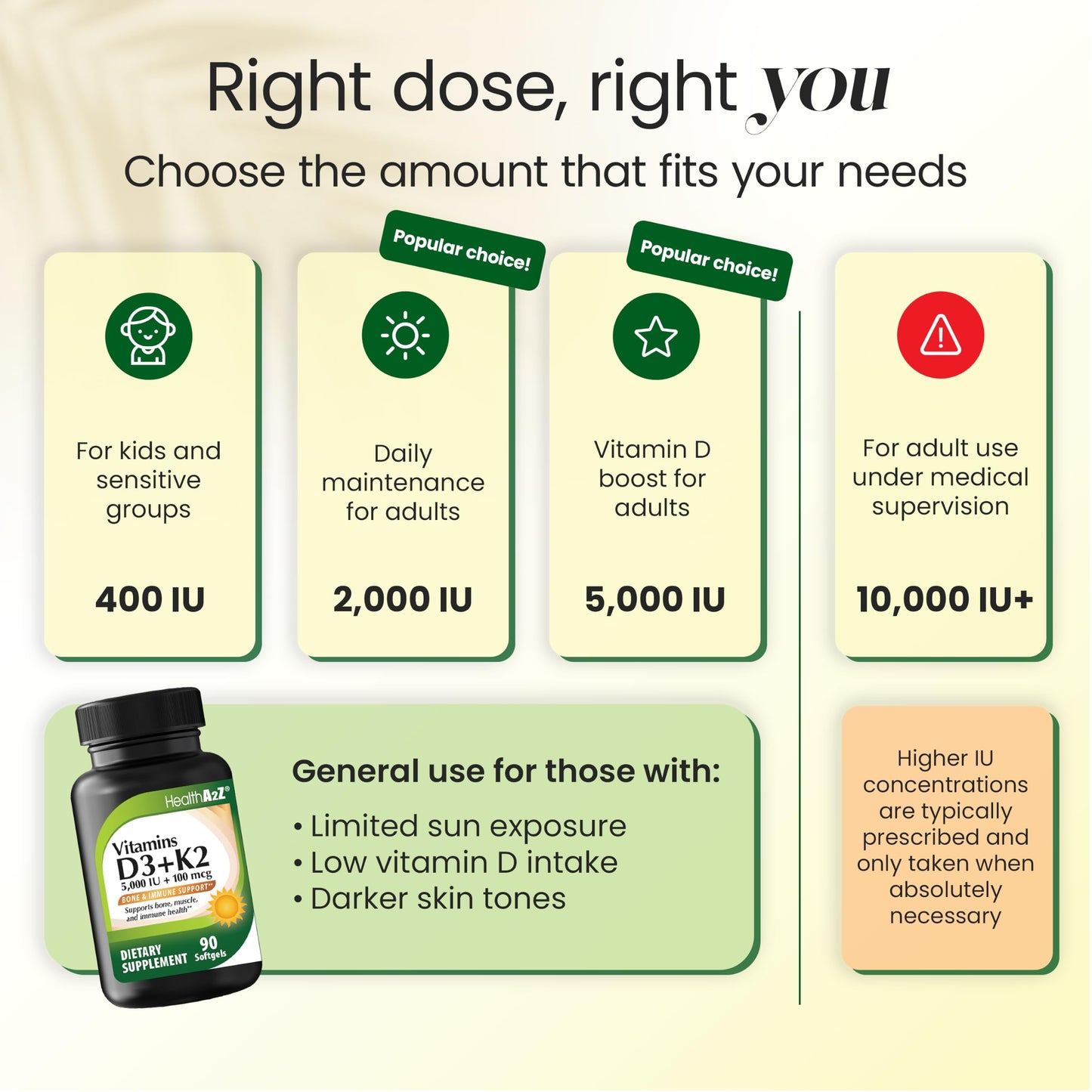HealthA2Z Vitamin D3 (5,000 IU) + K2 (100 mcg) Softgels, 90 Count