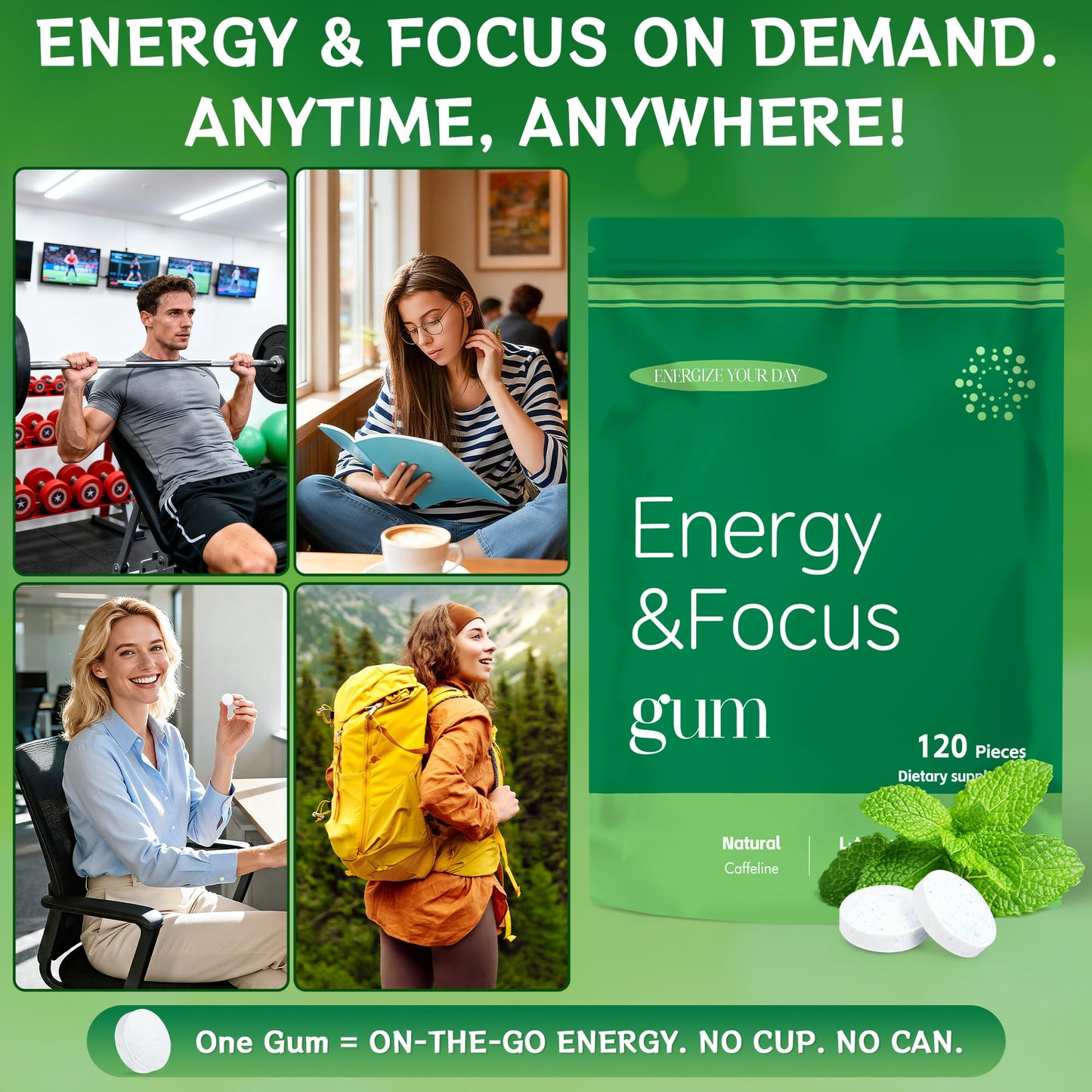 Crobirware Energy & Focus Sugar Spearmint, 120 Chews