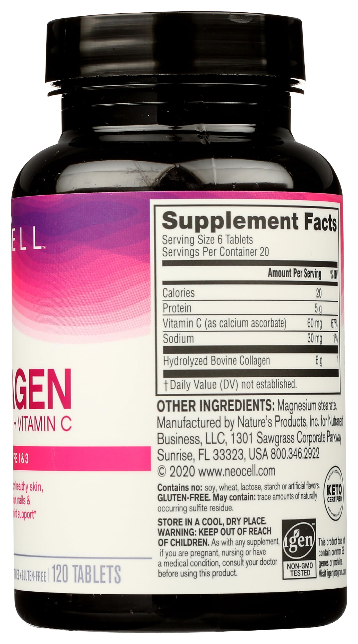 NeoCell Super Collagen Type 1 and 3 Plus Vitamin C Tablets, 120 Count