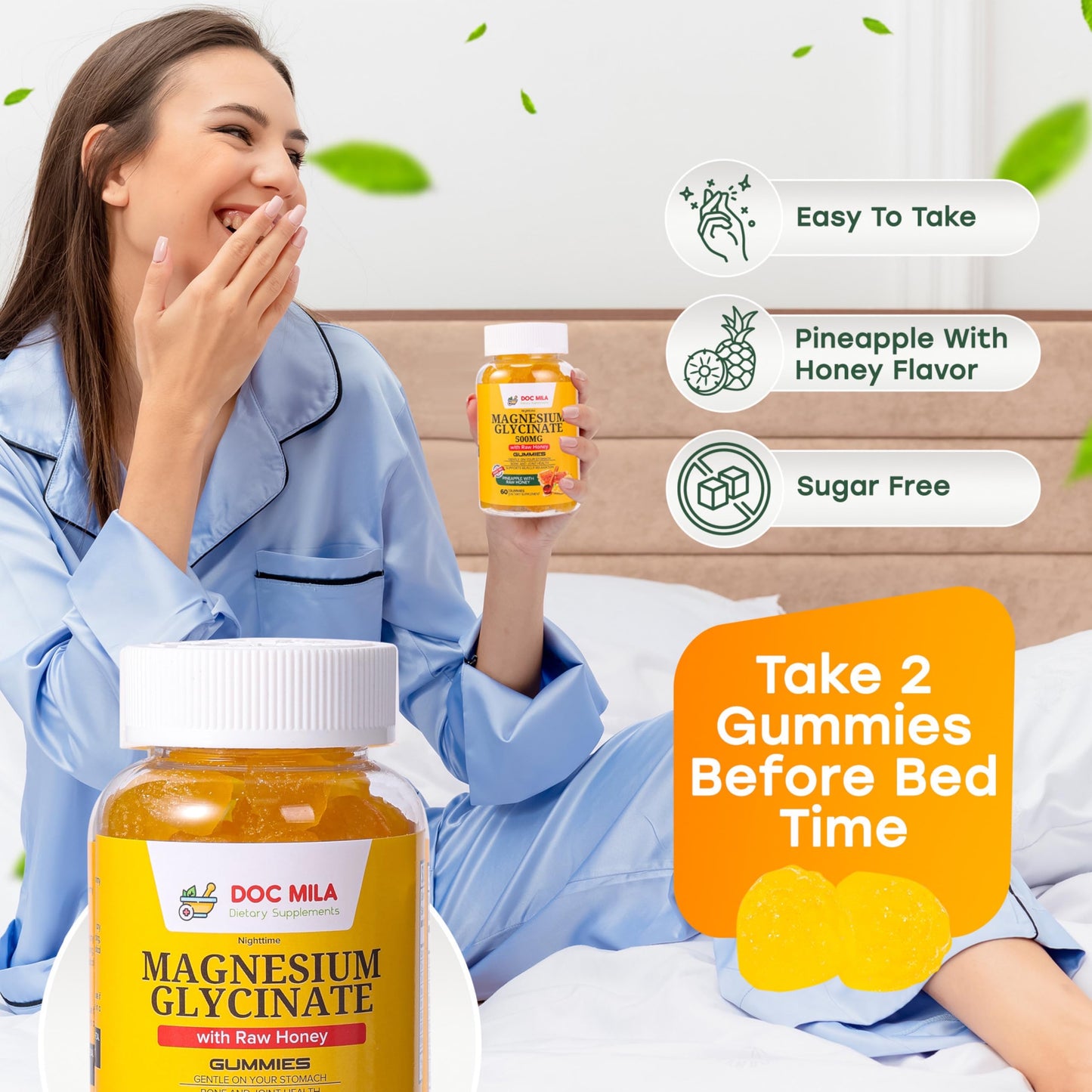 Doc Mila Magnesium Glycinate Gummies 100mg for Kids and Adults - Glicinato de Magnesio, Gummy, 60 Count