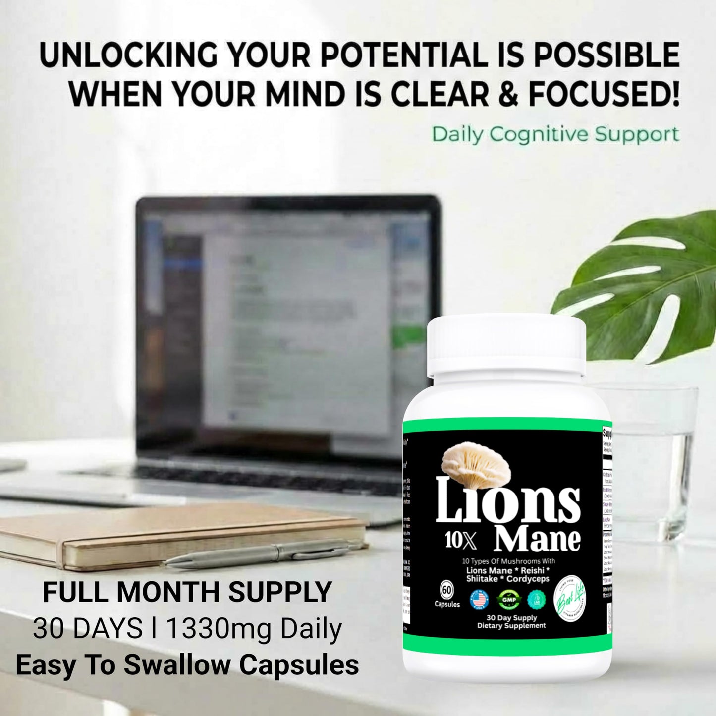 THIS LITTLE HOUSE OF MINE Lions Mane Mushroom Supplement + Reishi & Shiitake Extracts Tablets, 60 Count