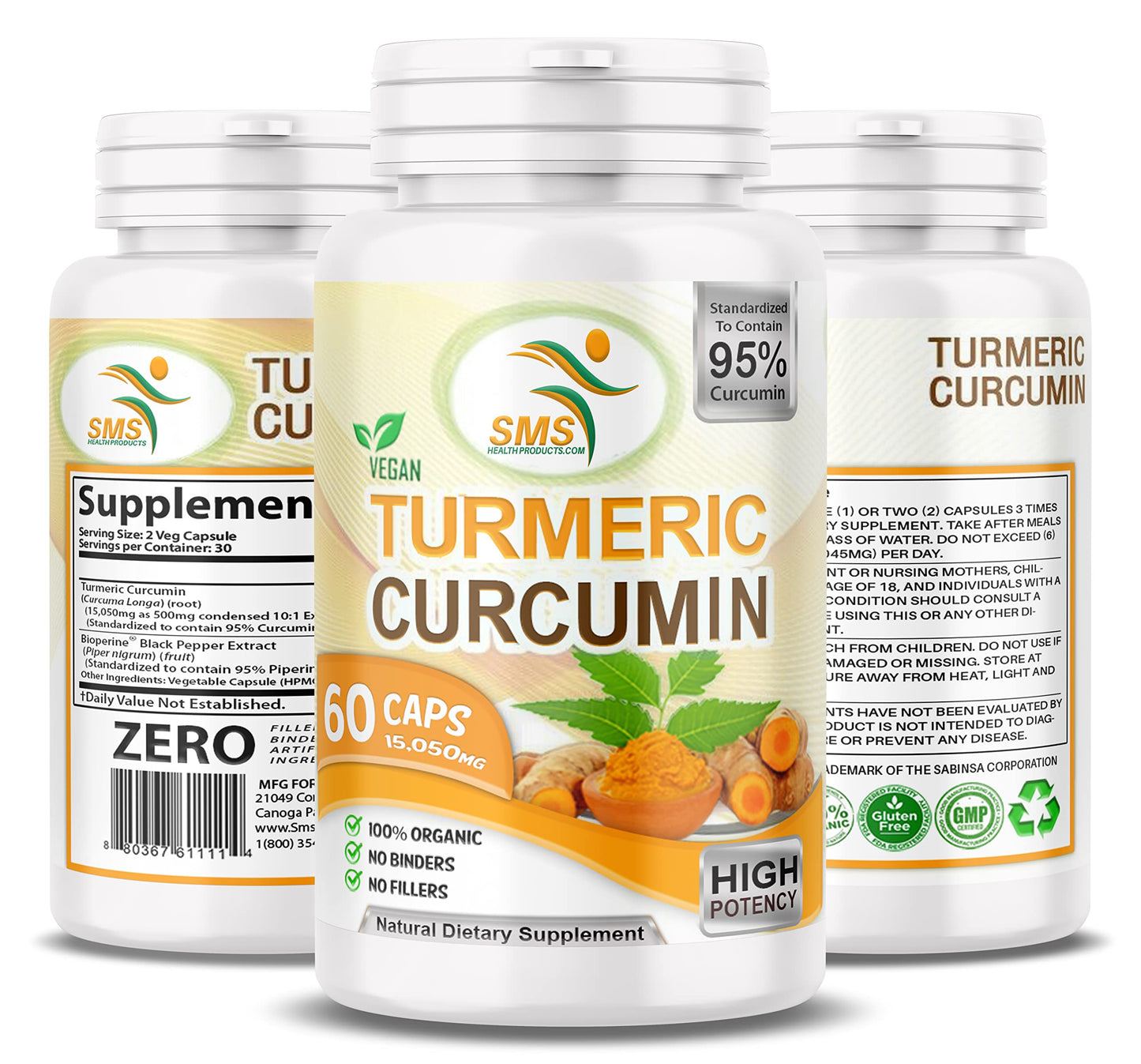 SMSHEALTHPRODUCTS.com Turmeric Curcumin 1000mg Capsules, 180 Count