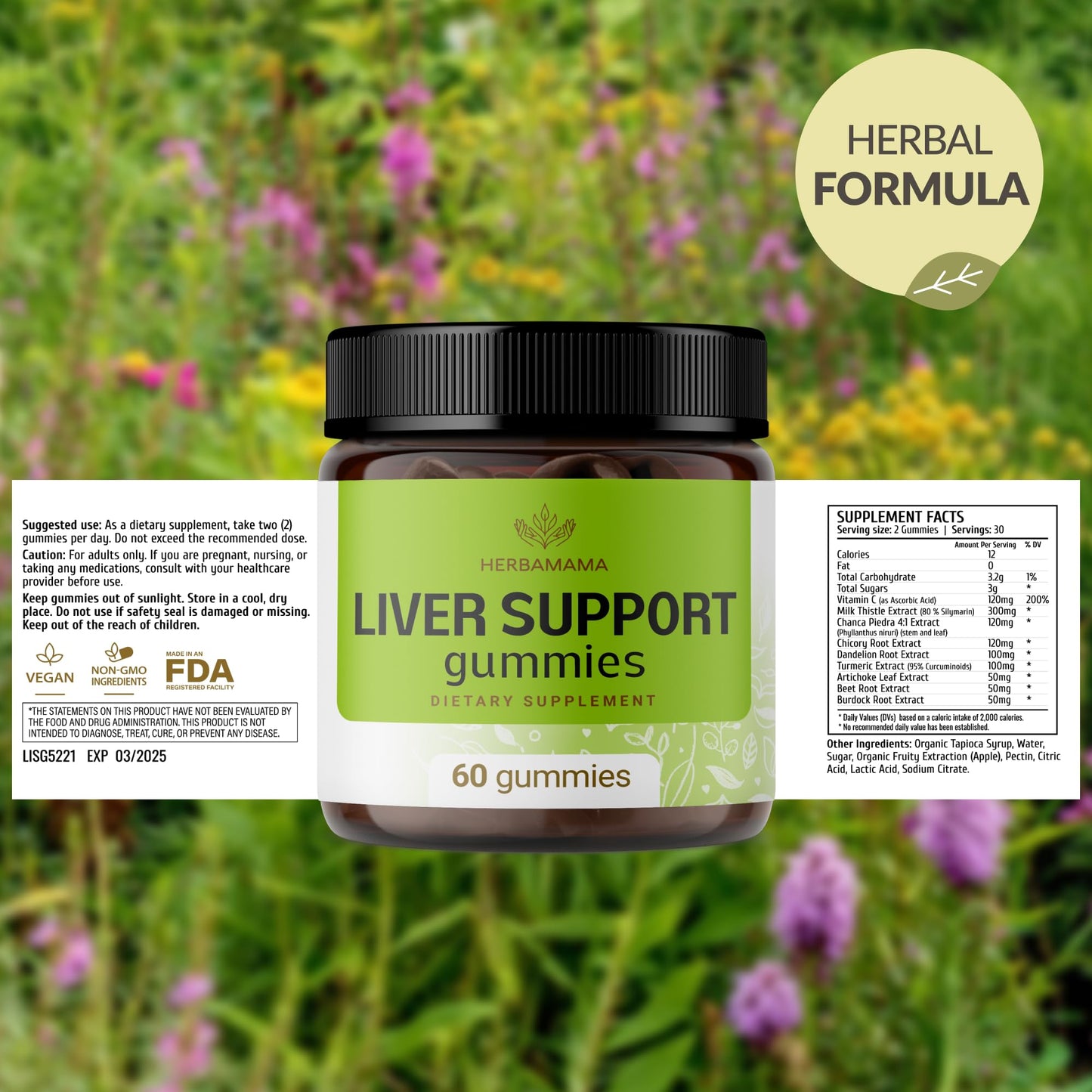 HERBAMAMA Liver Support Gummies, 60 Count