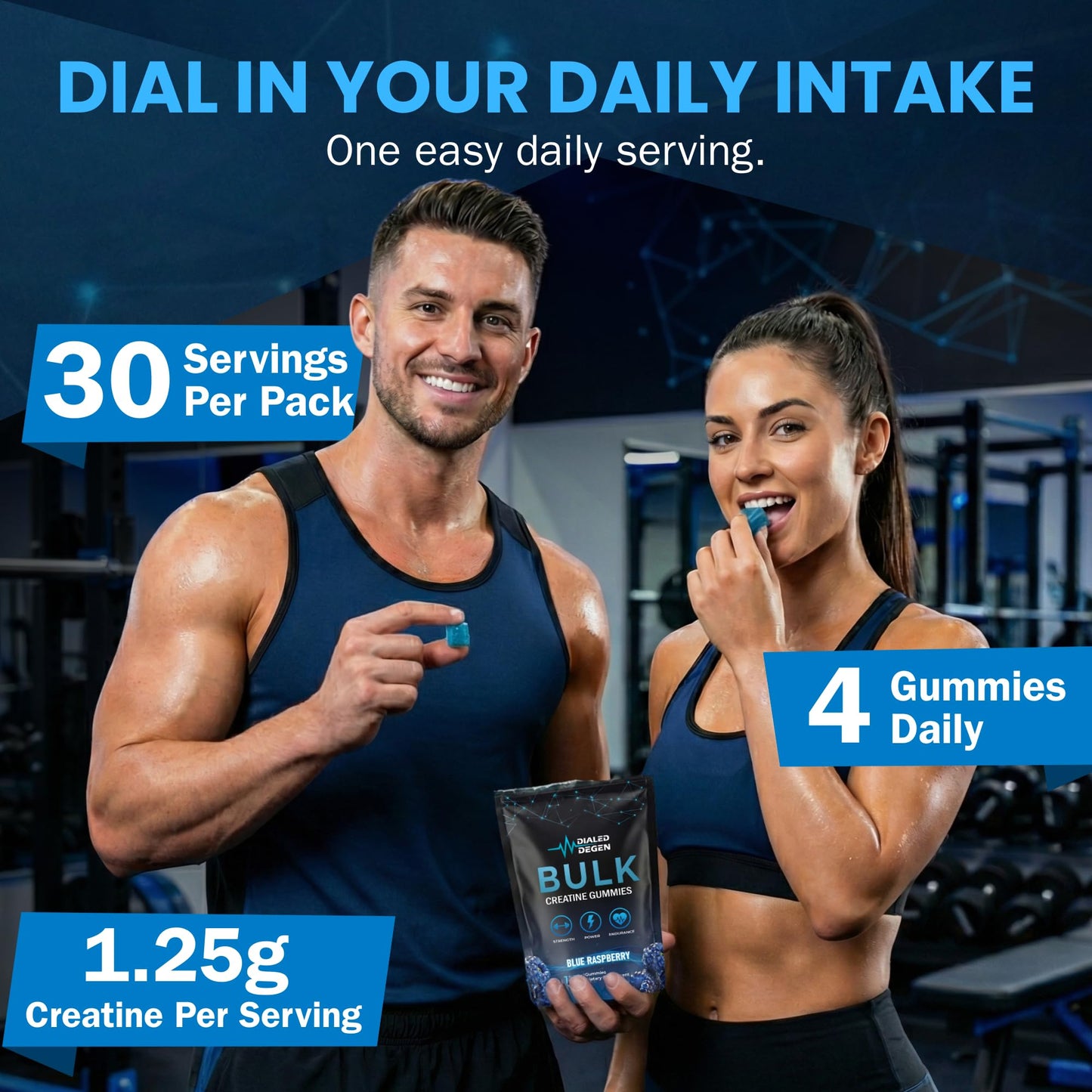Dialed Degen Blue Raspberry Creatine Monohydrate Gummies 120 Count