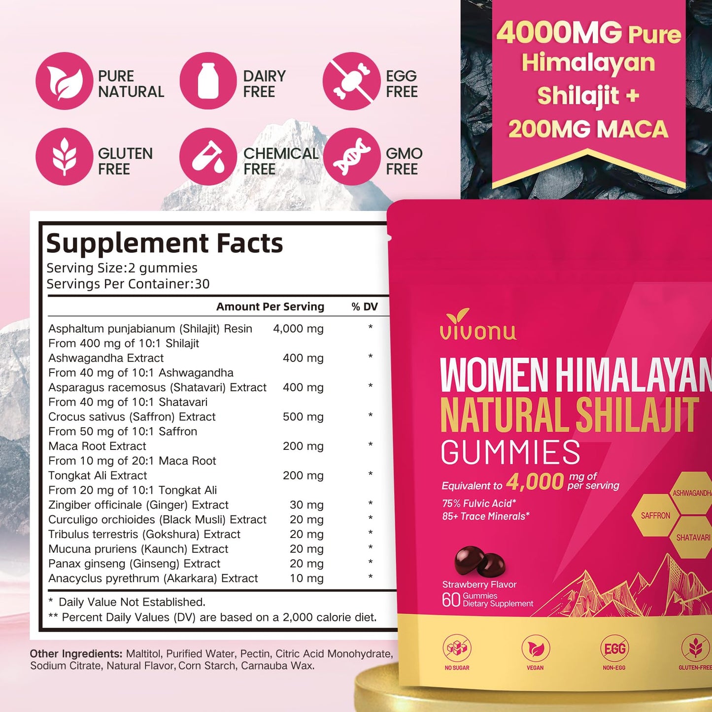 VivoNu Himalayan Shilajit Gummies with Ashwagandha & Gokshura, 60 Gummies