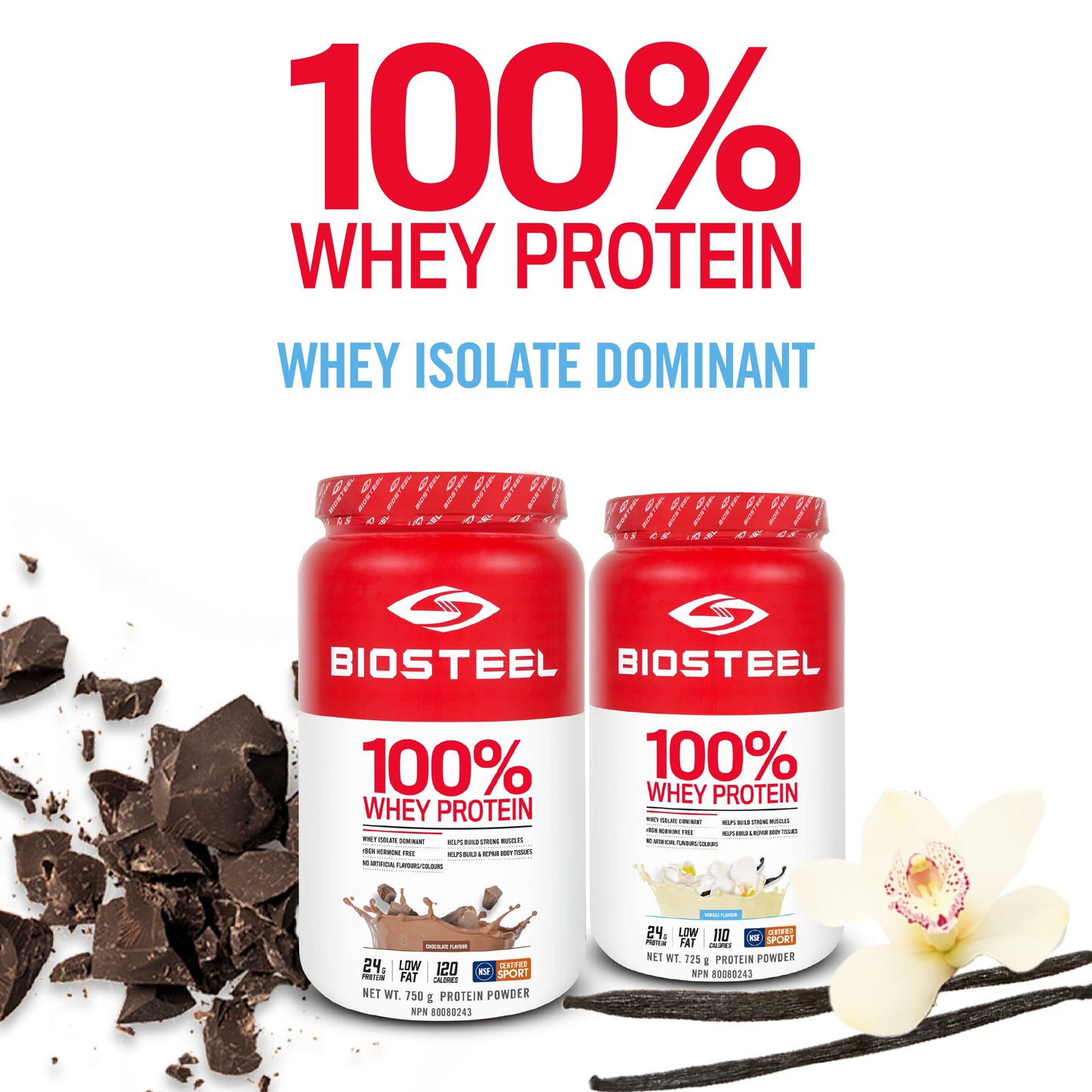 BIOSTEEL Sports Vanilla 100% Whey Protein Powder, 25.57 oz