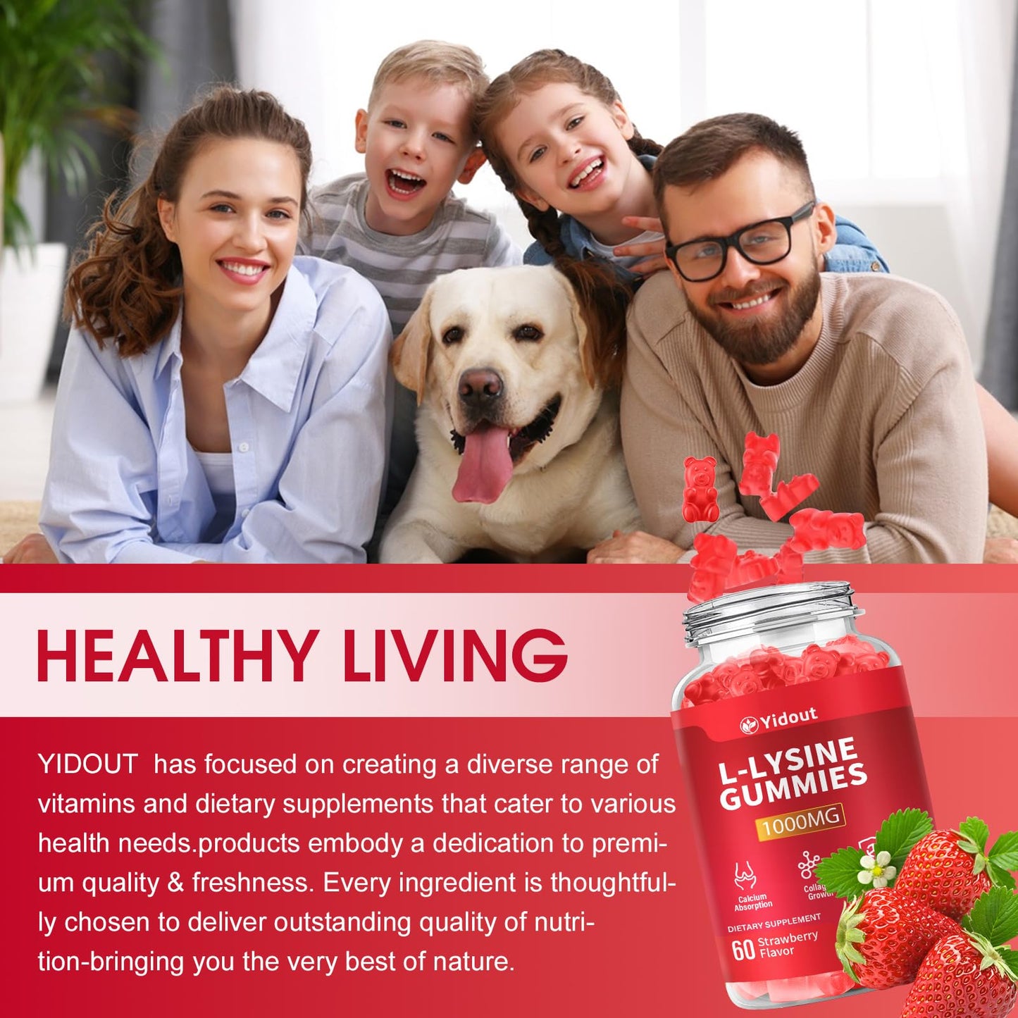 Yidout L-Lysine 1000mg Gummies, 60 Count