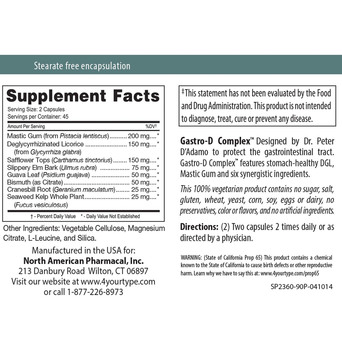 D'Adamo Personalized Nutrition Gastro-D Complex 180 Capsules