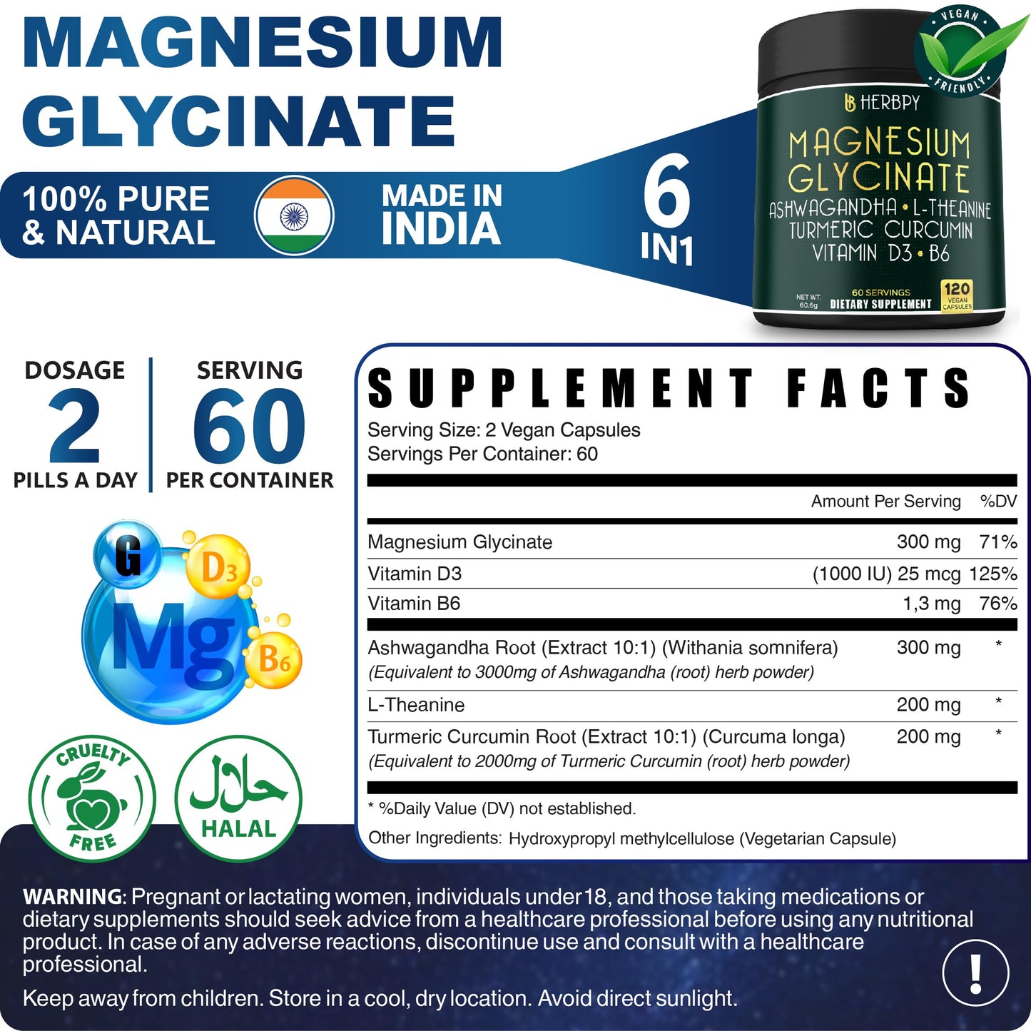 Herbpy Magnesium Glycinate Supplement & Ashwagandha Capsules Bundle, 240 Capsules