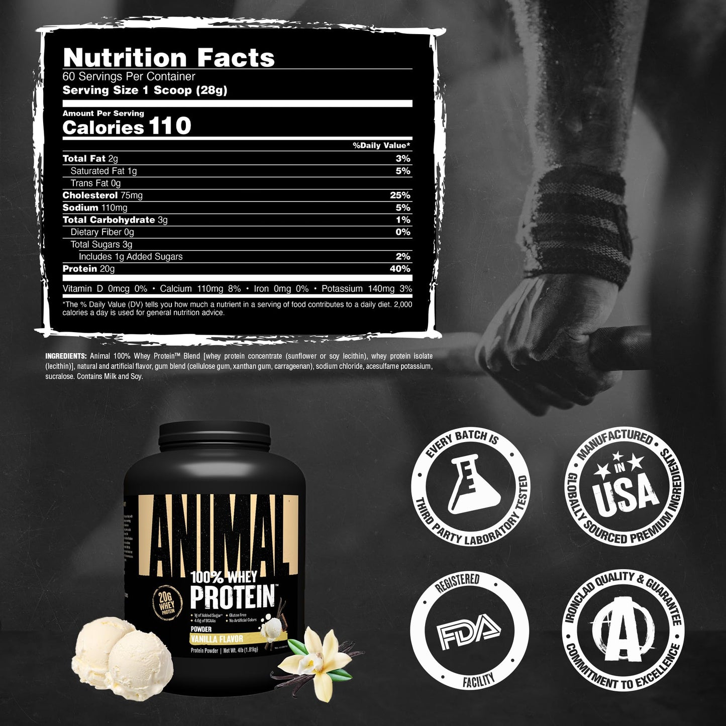 Animal 100% Whey Protein Powder Vanilla 64.1 Servings 4 lb