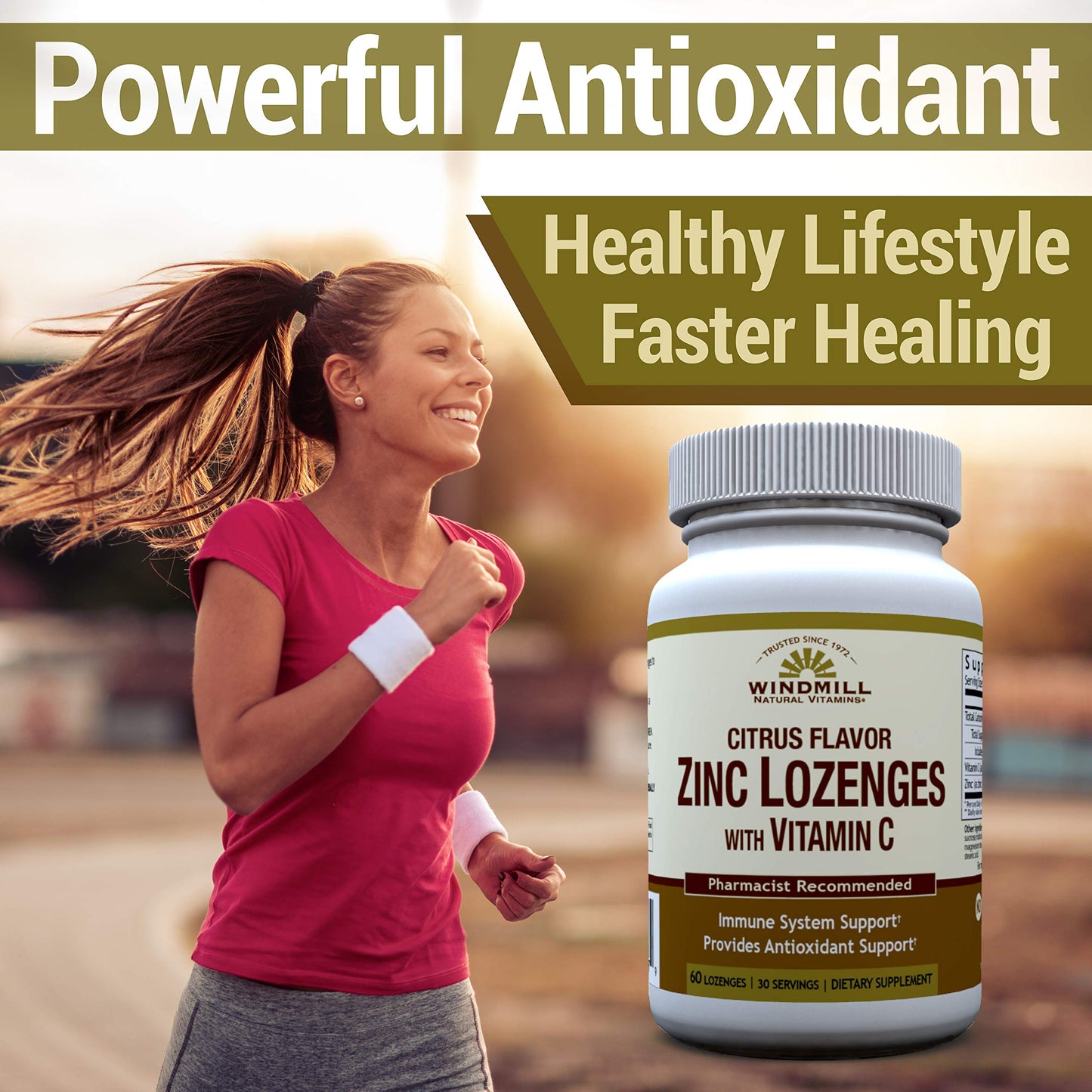 Windmill Zinc Lozenges with Vitamin C Honey Lemon Flavor, Lozenge, 60 Lozenges