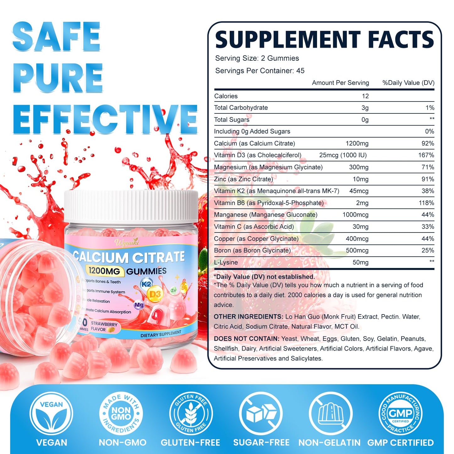 WyuuKi Calcium Citrate Magnesium Zinc Multivitamin Gummies, 180 Count