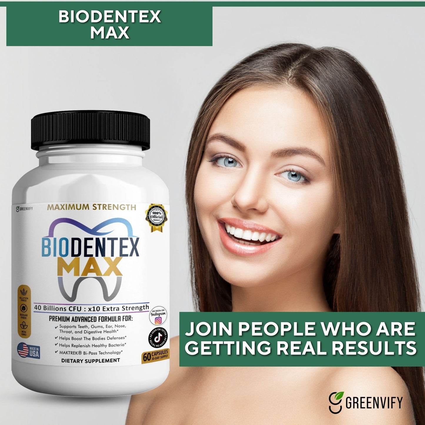 GREENVIFY BioDentex Max Maximum Strength Probiotic Supplement 60 Capsules