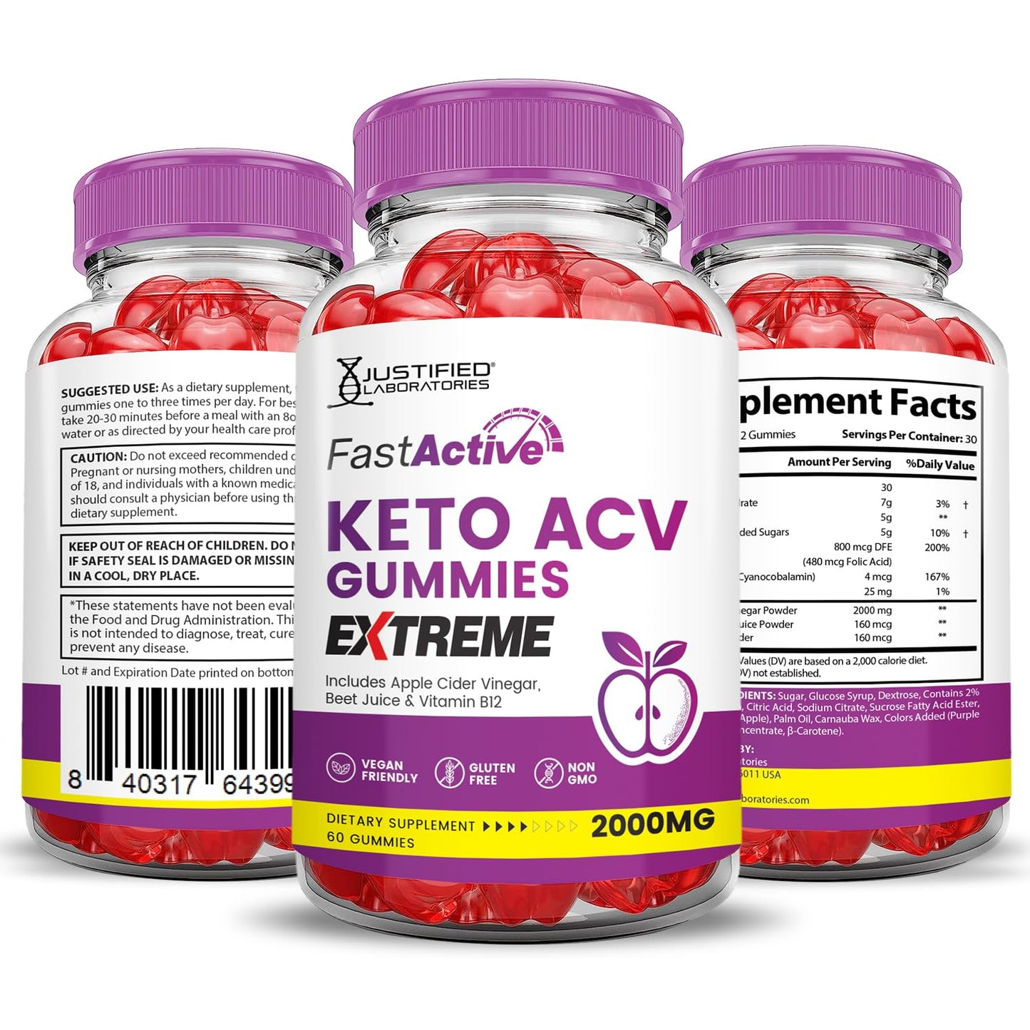 Justified Laboratories Fast Active Keto ACV Gummies Extreme 2000MG, 600 Gummies