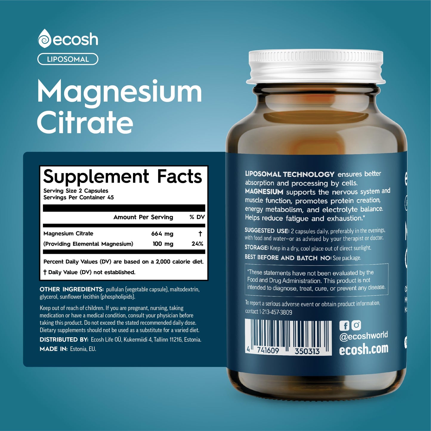 Ecosh Liposomal Magnesium Citrate Capsules 90 Count