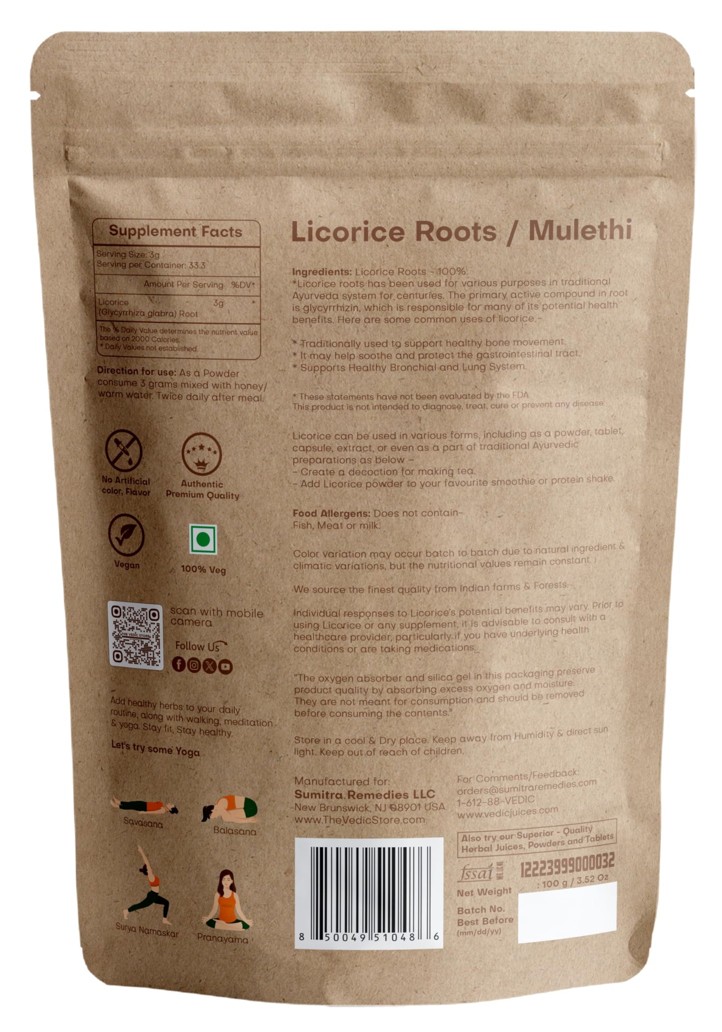 Vedic Juices Licorice Root Mulethi Powder 3.5 Ounce