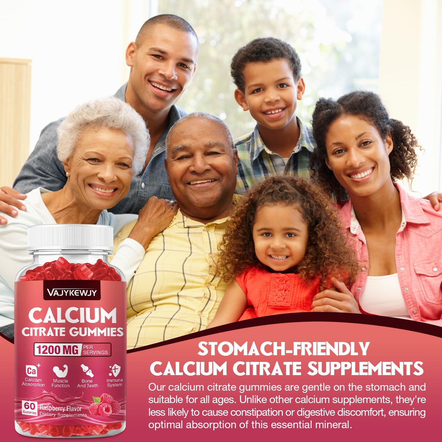 VAJYKEWJY Calcium Citrate 1200mg 2 Gummies