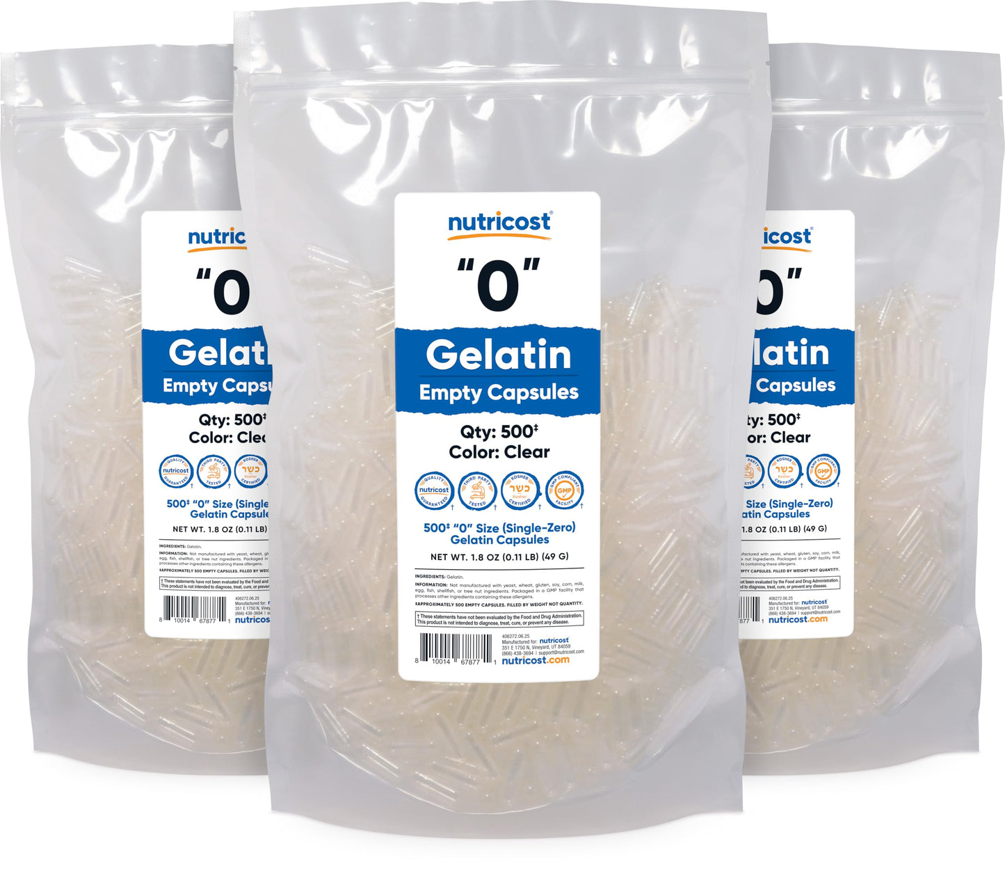 Nutricost Empty Gelatin Capsules Size 0, 500 Capsules